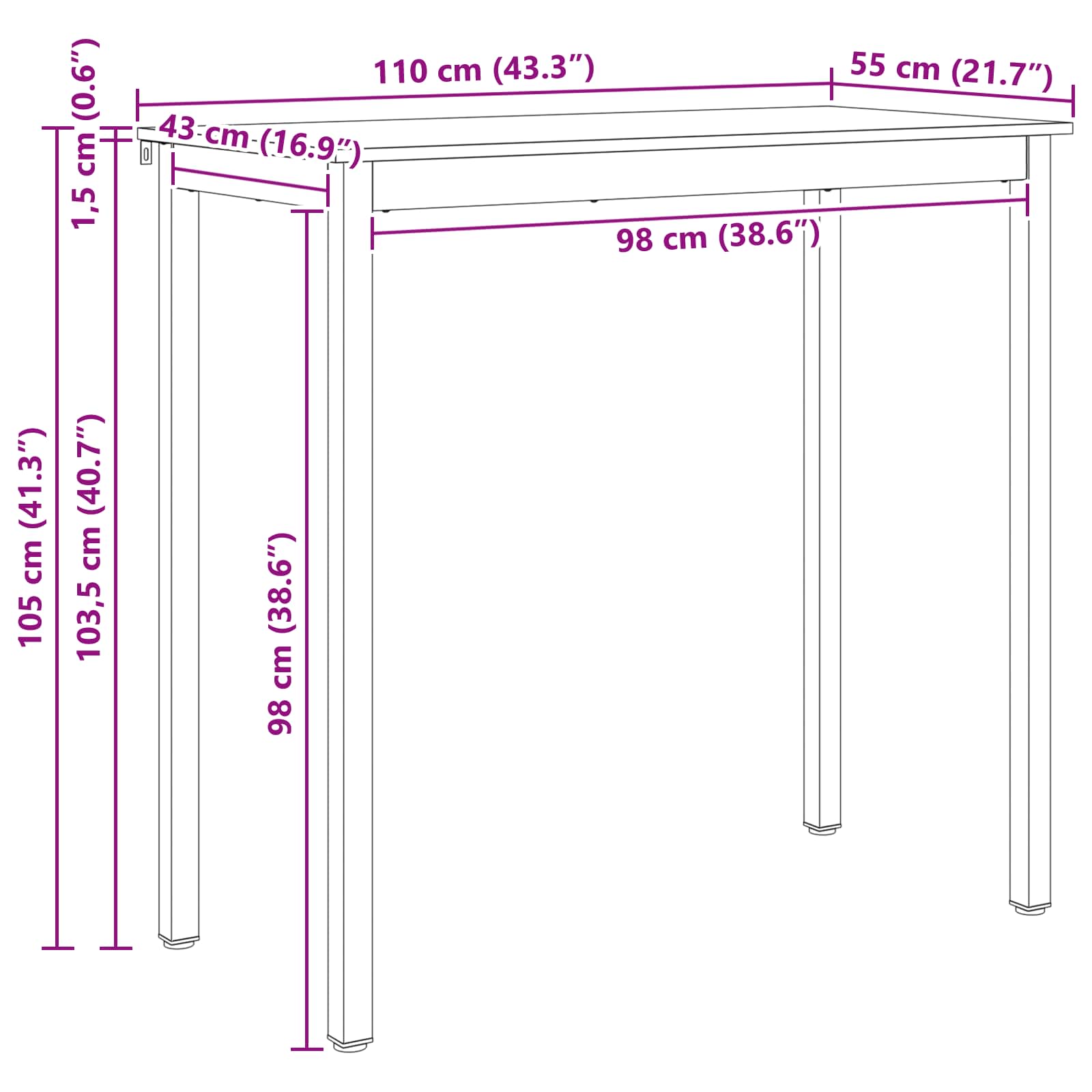 vidaXL Stół barowy Naturalny 110 x 55 x 105 cm Lite drewno sosnowe