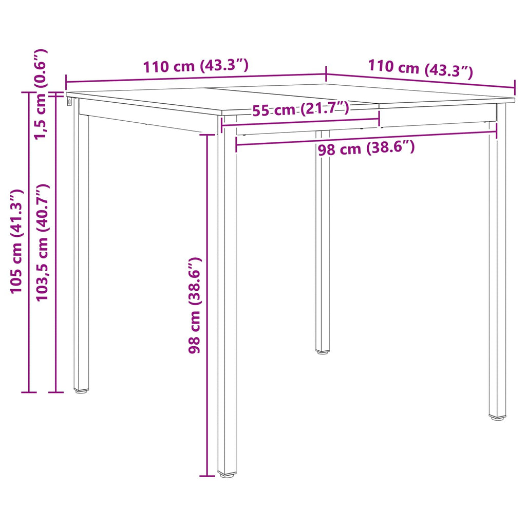 vidaXL Stół barowy Naturalny 110 x 110 x 105 cm Lite drewno sosnowe