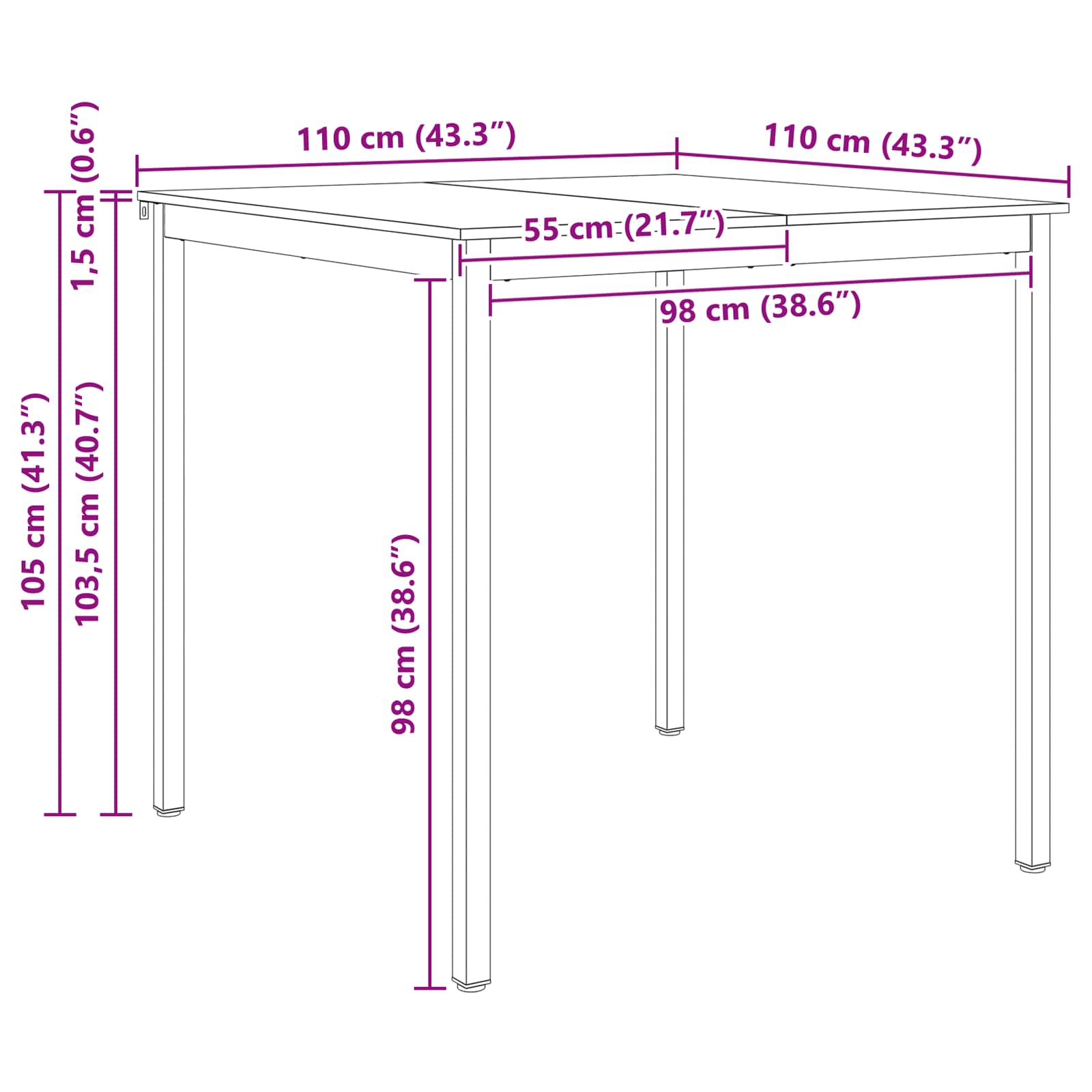 vidaXL Stół barowy Naturalny 110 x 110 x 105 cm Lite drewno sosnowe