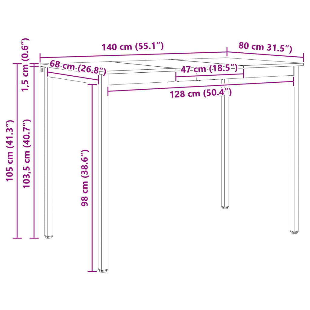vidaXL Stół barowy Naturalny 140 x 80 x 105 cm Lite drewno sosnowe