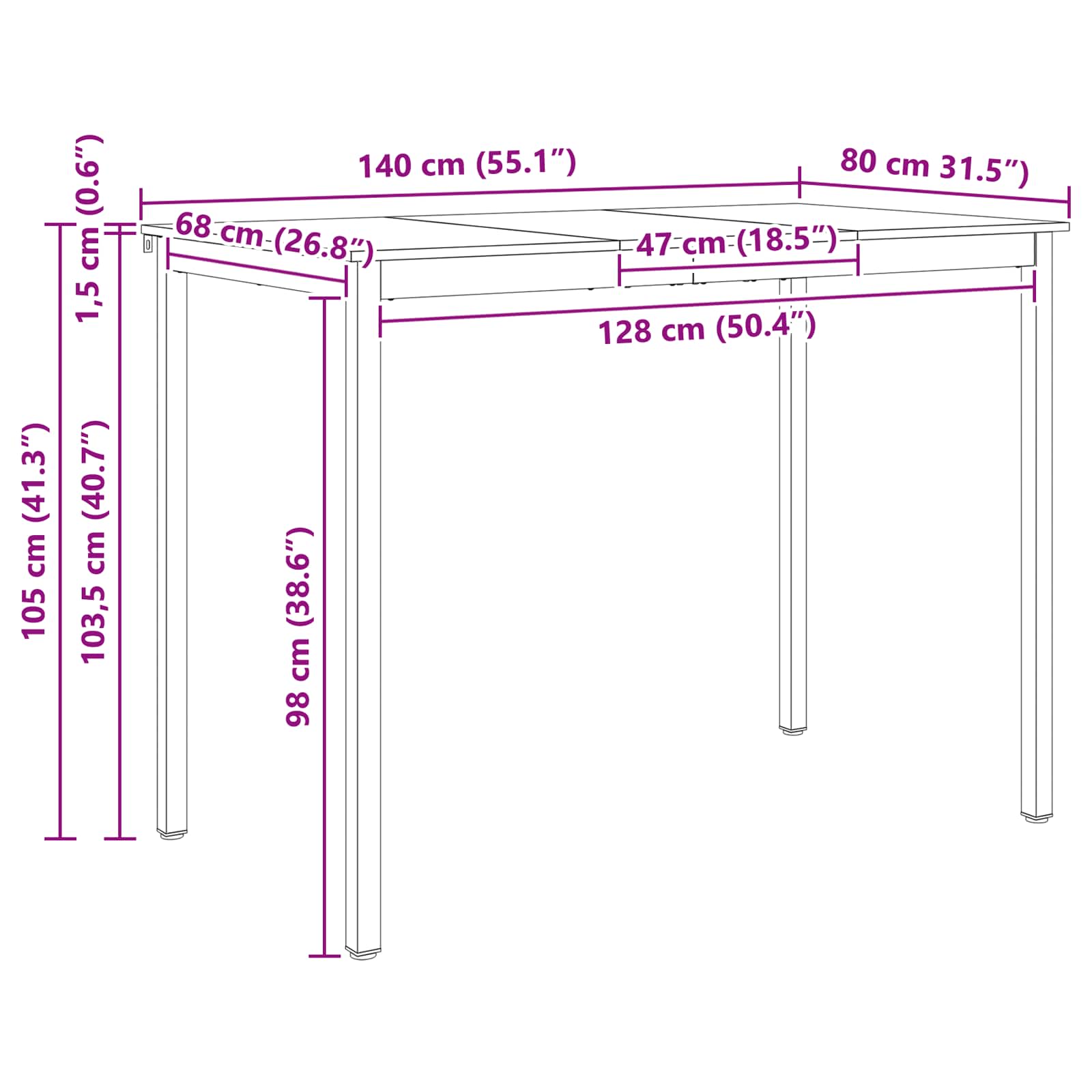 vidaXL Stół barowy Naturalny 140 x 80 x 105 cm Lite drewno sosnowe