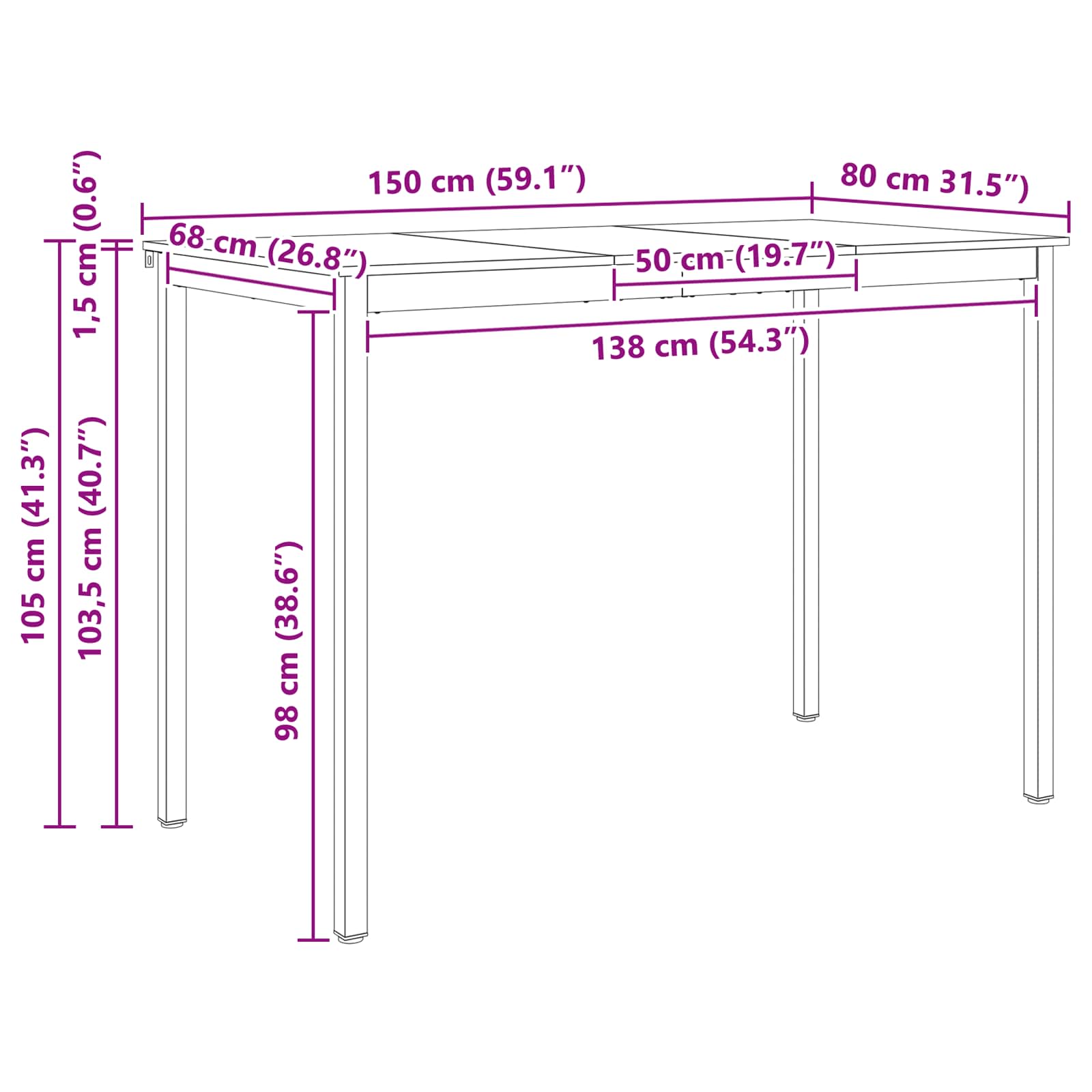 vidaXL Stół barowy Naturalny 150 x 80 x 105 cm Lite drewno sosnowe