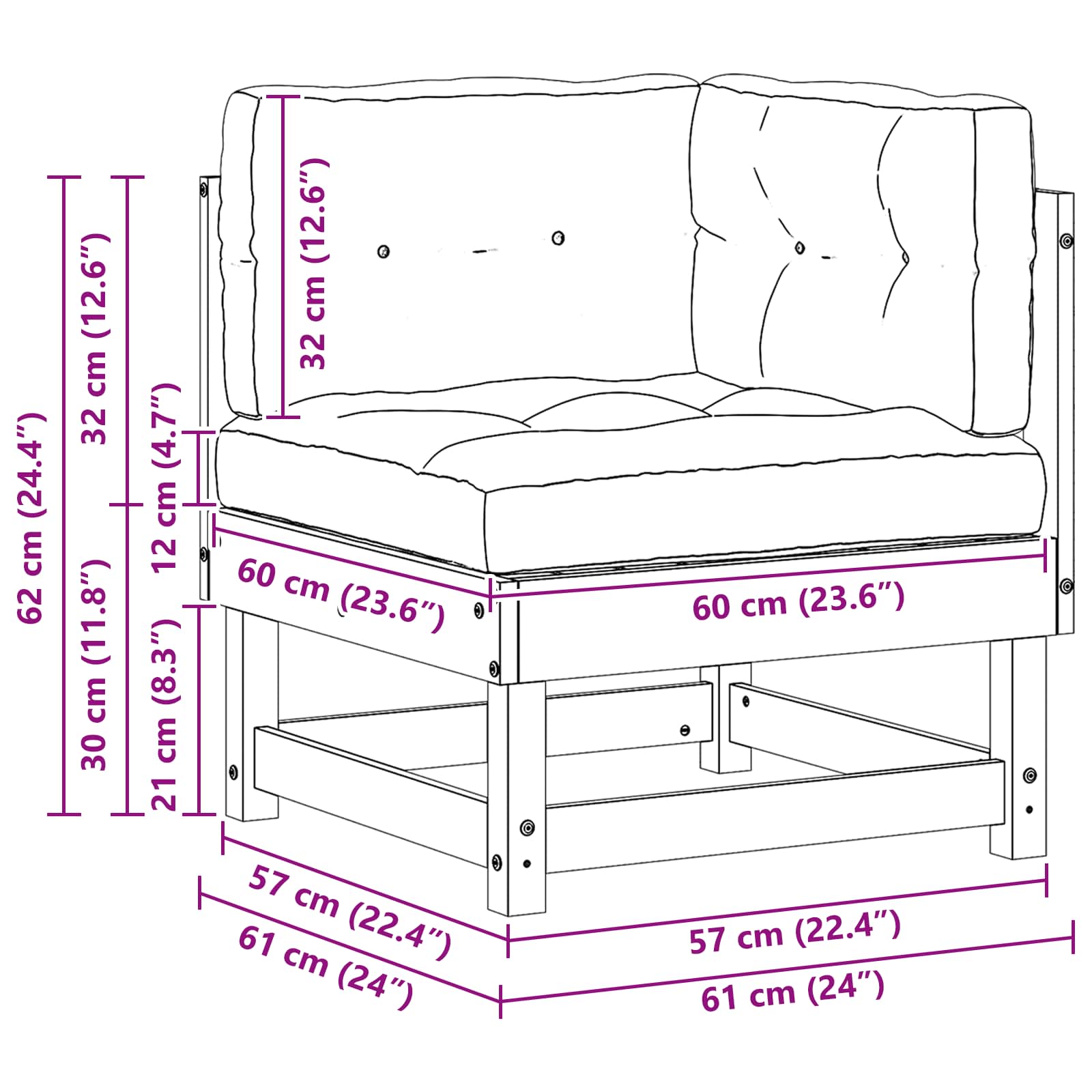 vidaXL Sofa narożna do ogrodu Lite drewno sosnowe