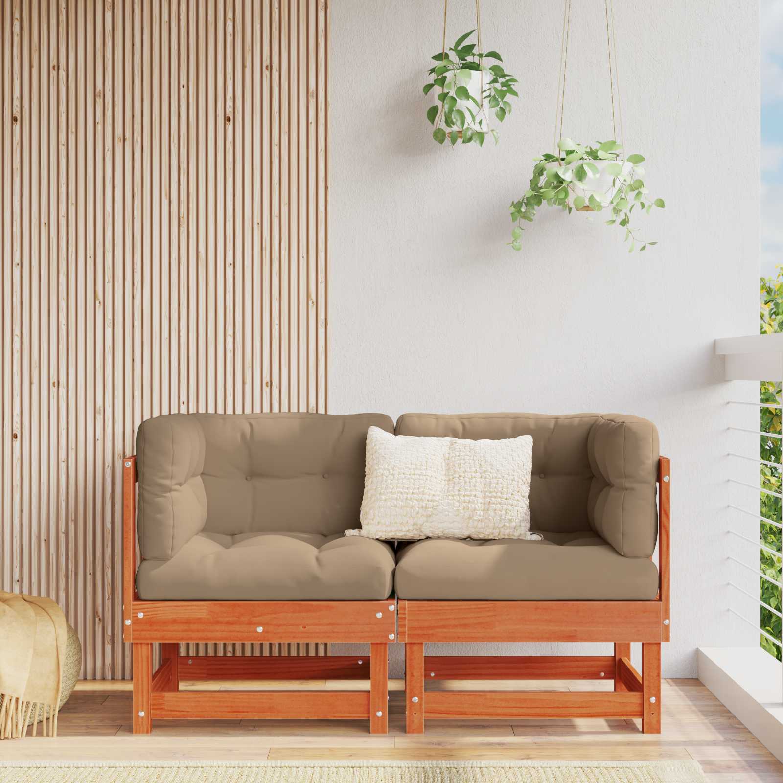 vidaXL 2 pcs Sofa narożna do ogrodu Lite drewno sosnowe Woskowy Brąz