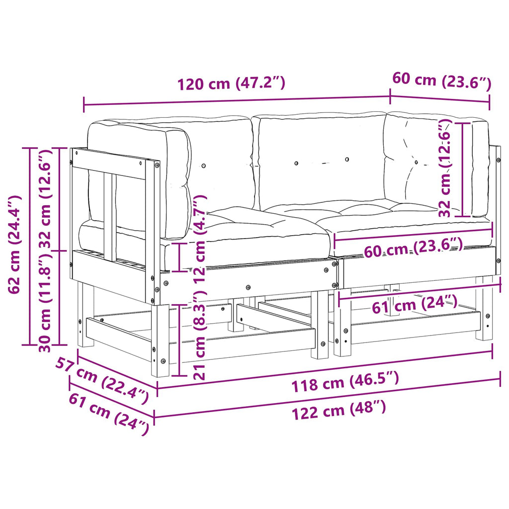 vidaXL 2 pcs Sofa narożna do ogrodu Lite drewno sosnowe Woskowy Brąz