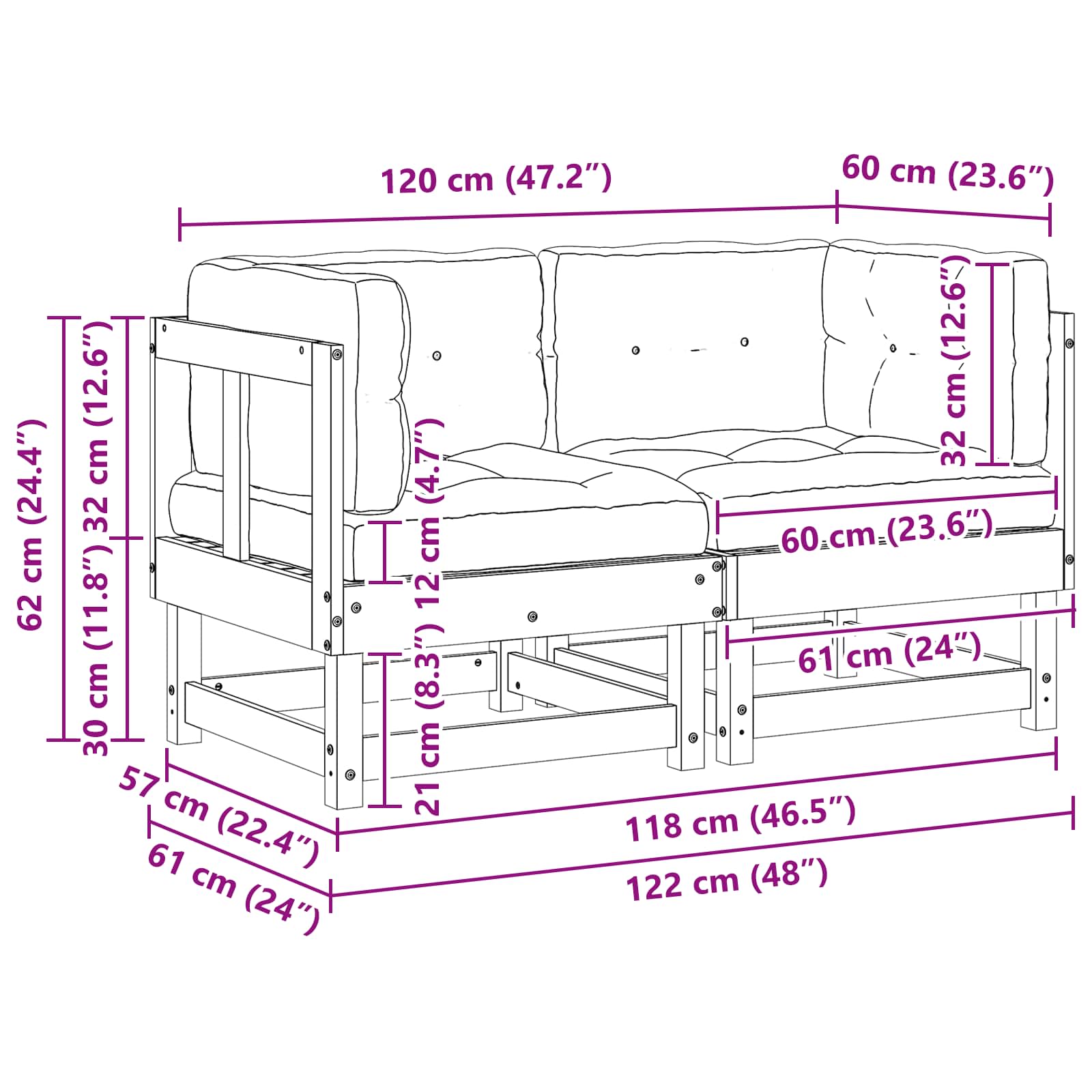 vidaXL 2 pcs Sofa narożna do ogrodu Lite drewno sosnowe Woskowy Brąz
