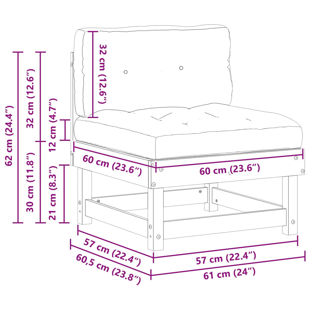 vidaXL Sofa Środkowa do Ogrodu Lite drewno sosnowe Woskowy Brąz
