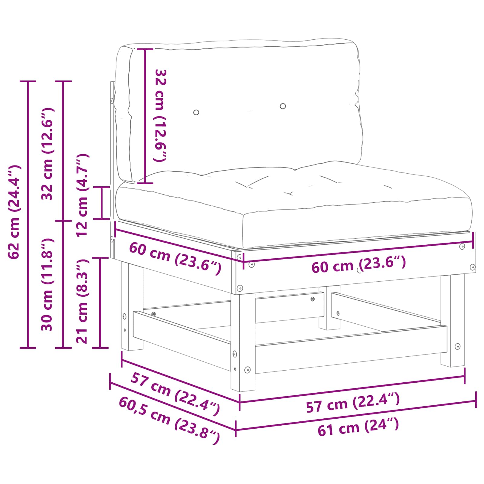 vidaXL Sofa Środkowa do Ogrodu Lite drewno sosnowe Woskowy Brąz