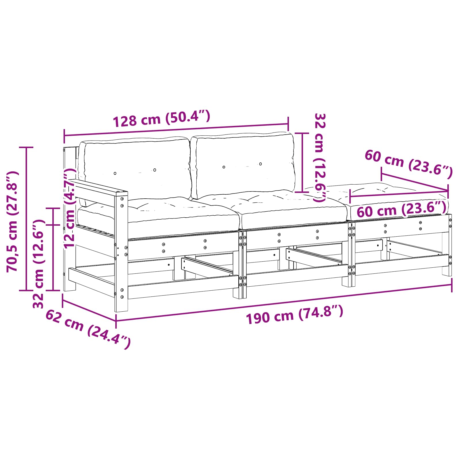 vidaXL Zestaw sof narożnych Woskowany brąz 190 x 62 x 70,5 cm
