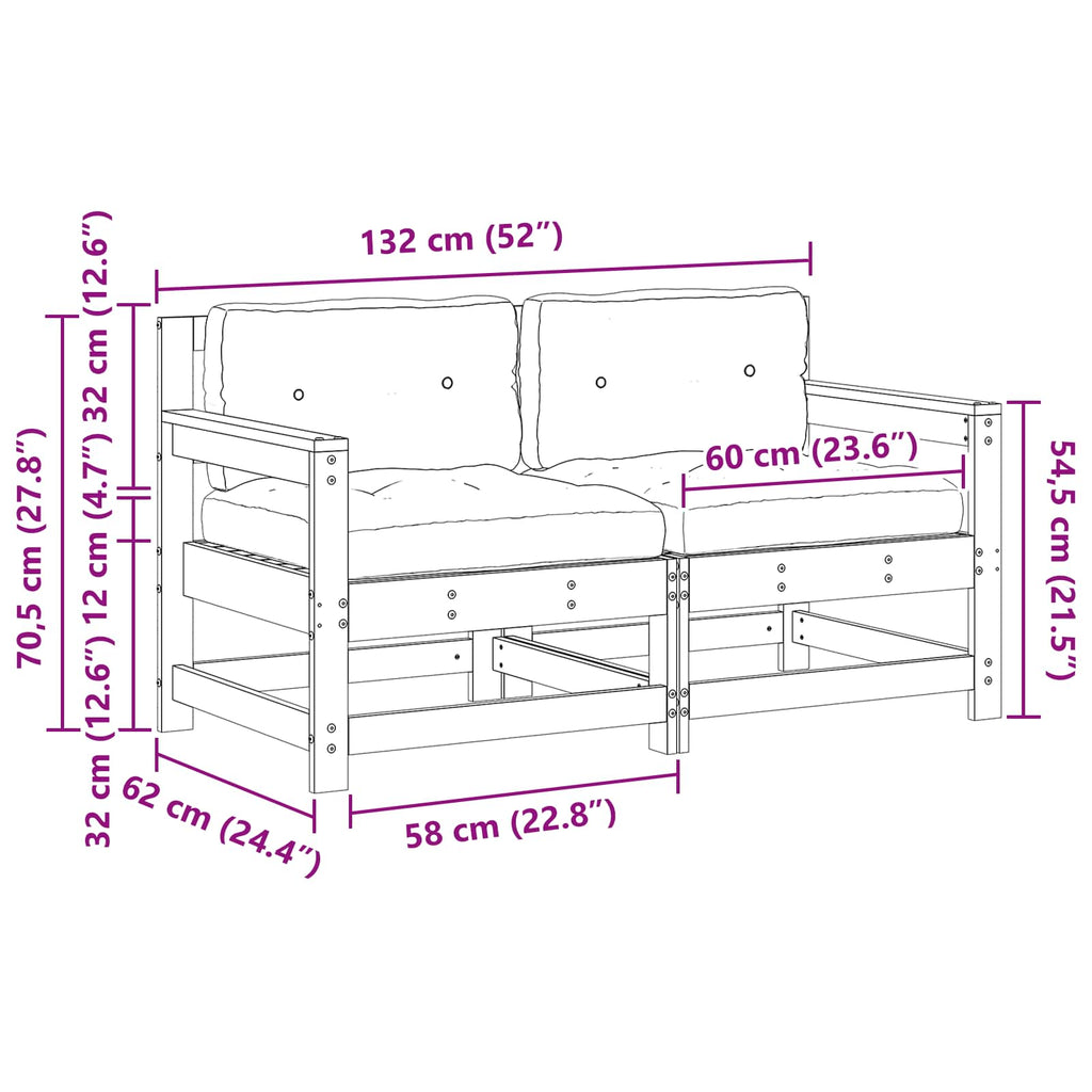 vidaXL 2 Sztuka Sofa narożna do ogrodu Lite drewno sosnowe