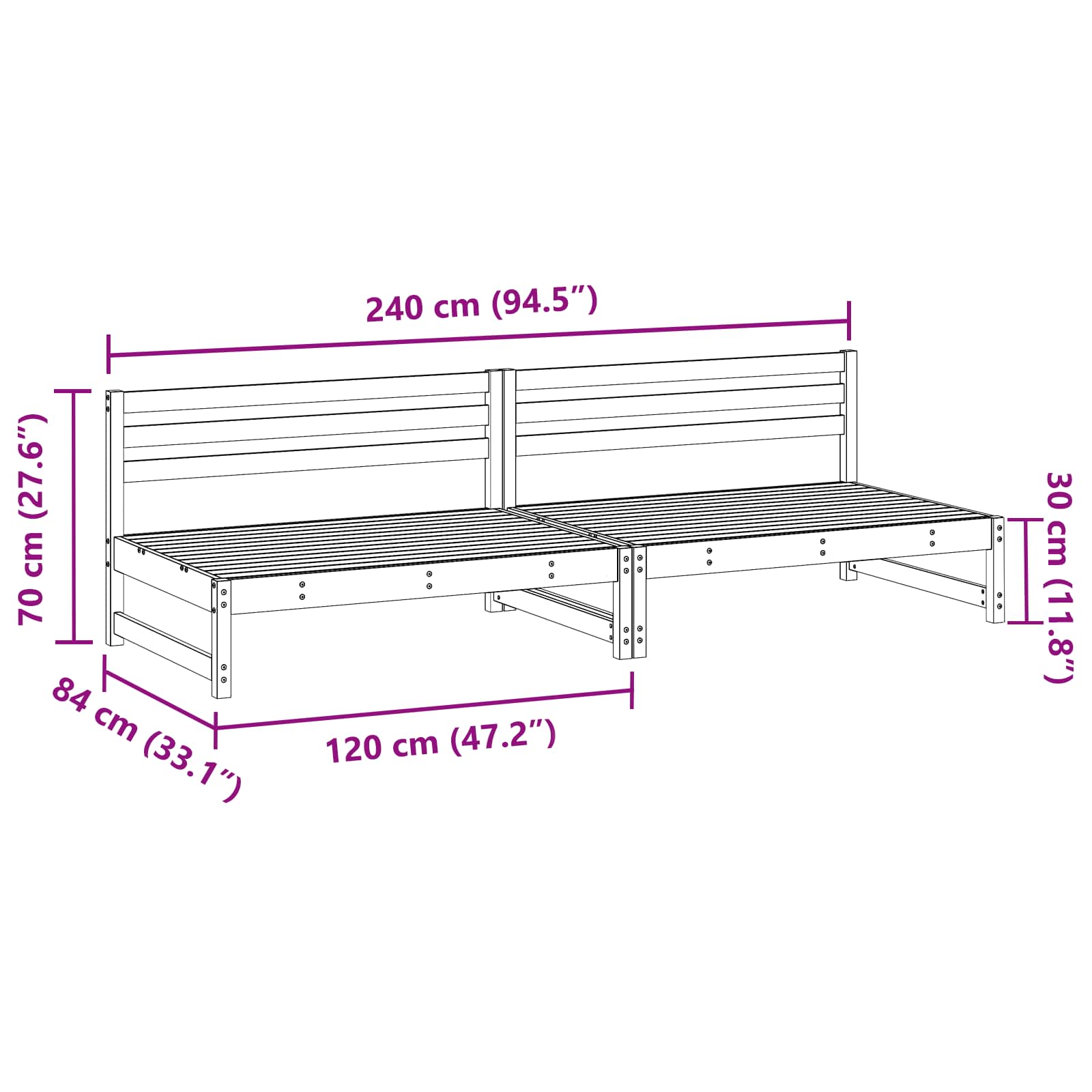 vidaXL Sofa Środkowa do Ogrodu Lite drewno sosnowe Woskowy Brąz