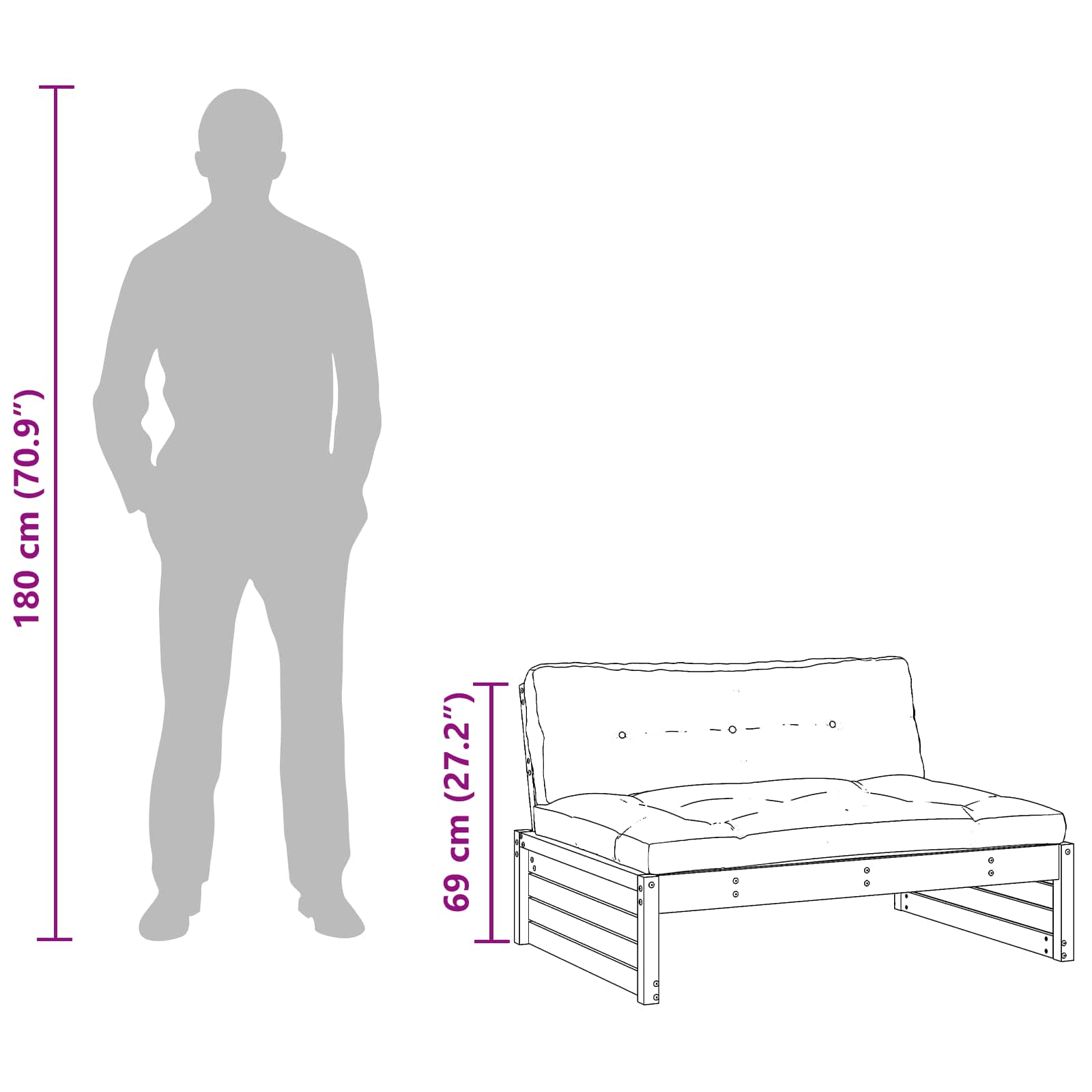 vidaXL Sofa Środkowa do Ogrodu Lite drewno sosnowe Woskowy Brąz