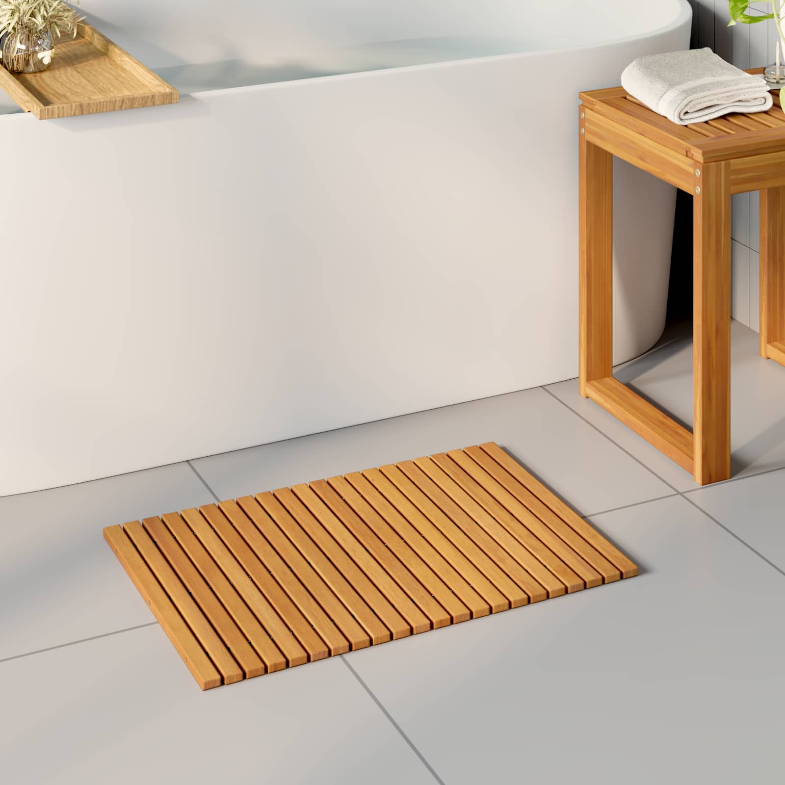 vidaXL Mata do kąpieli brązowy 60 x 40 cm Lite Drewno Akacji