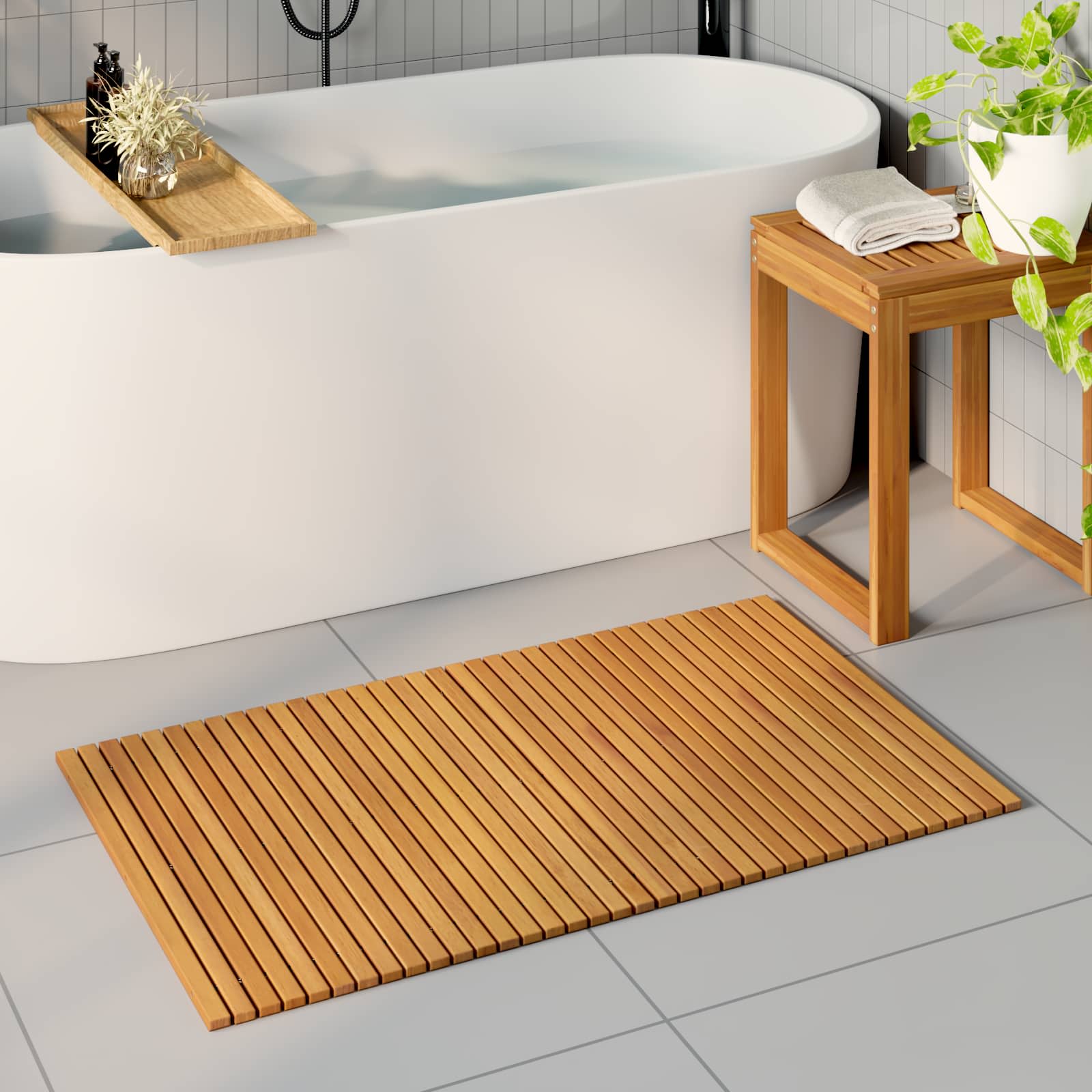 vidaXL Mata do kąpieli brązowy 100 x 60 cm Lite Drewno Akacji