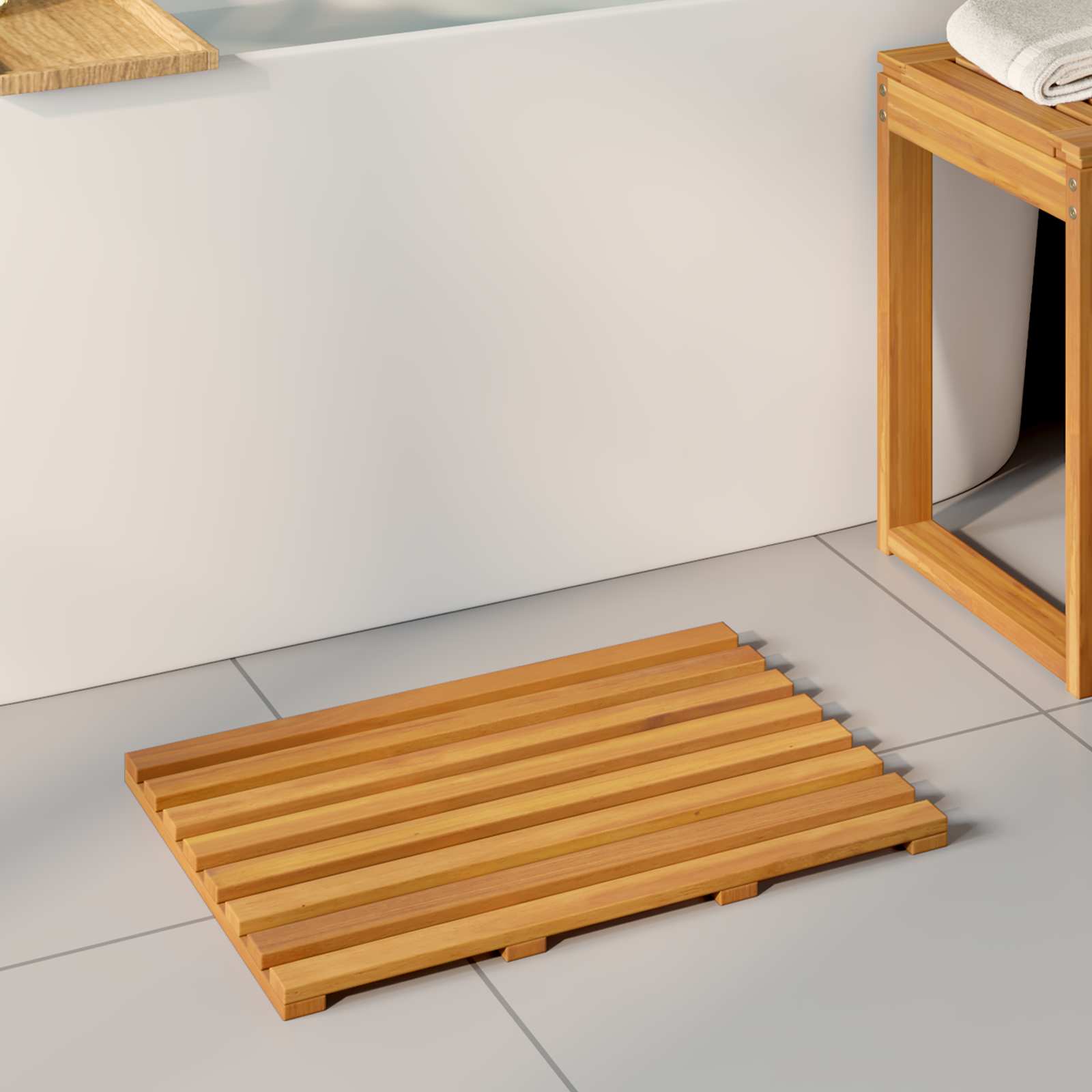 vidaXL Mata do kąpieli brązowy 56 x 37 x 2,5 cm Lite Drewno Akacji