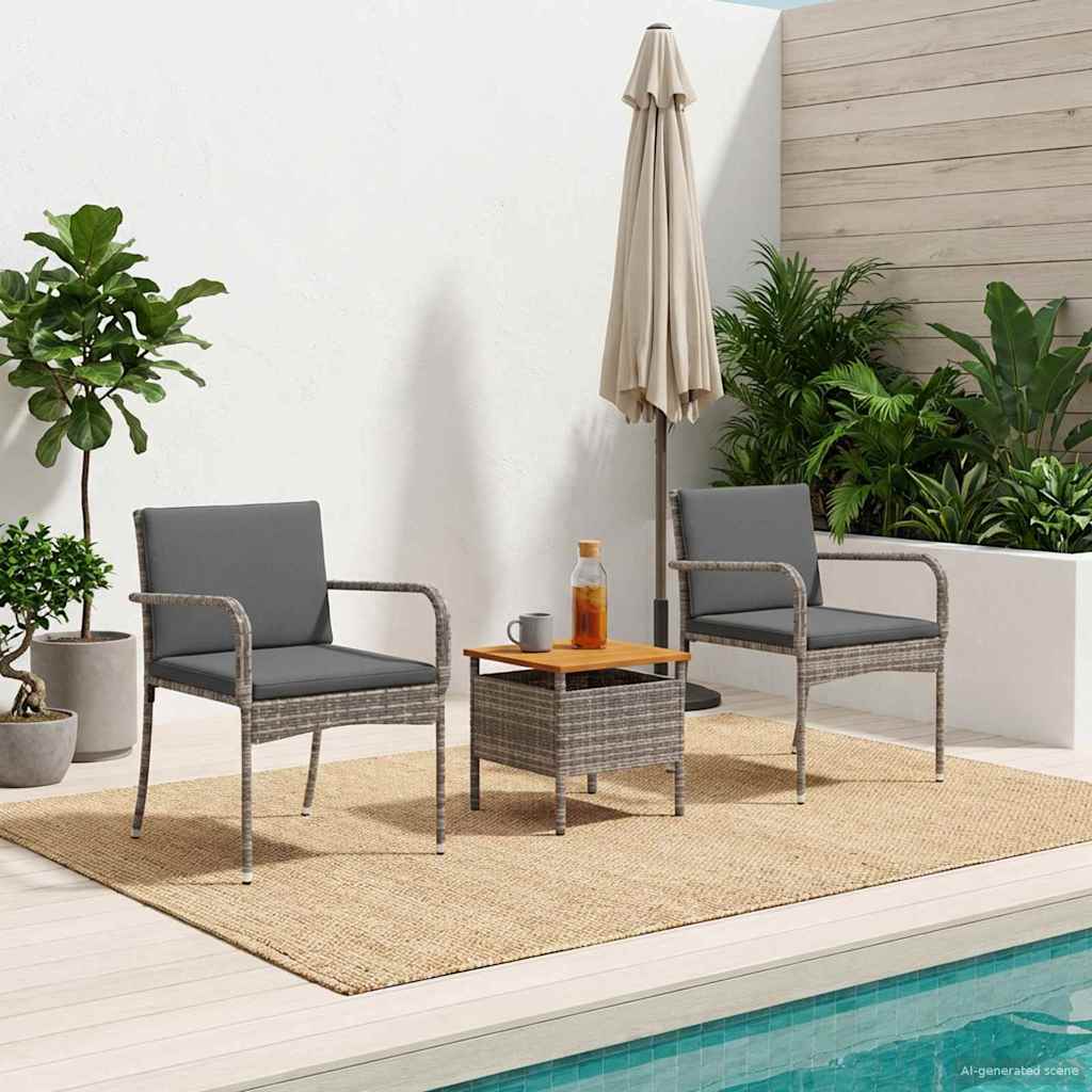vidaXL Zestaw Bistro Ogrodowego z poduszką 3 pcs Szary polirattan