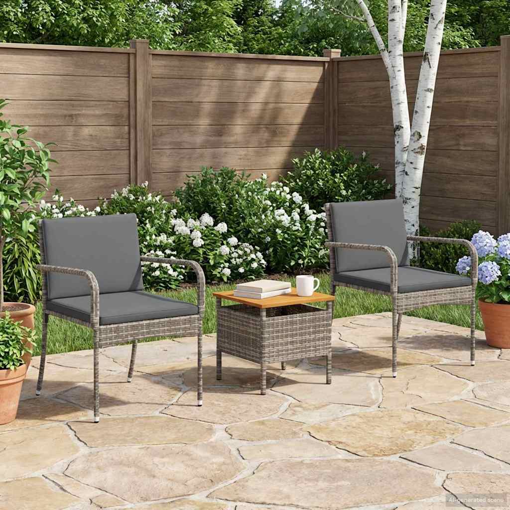vidaXL Zestaw Bistro Ogrodowego z poduszką 3 pcs Szary polirattan