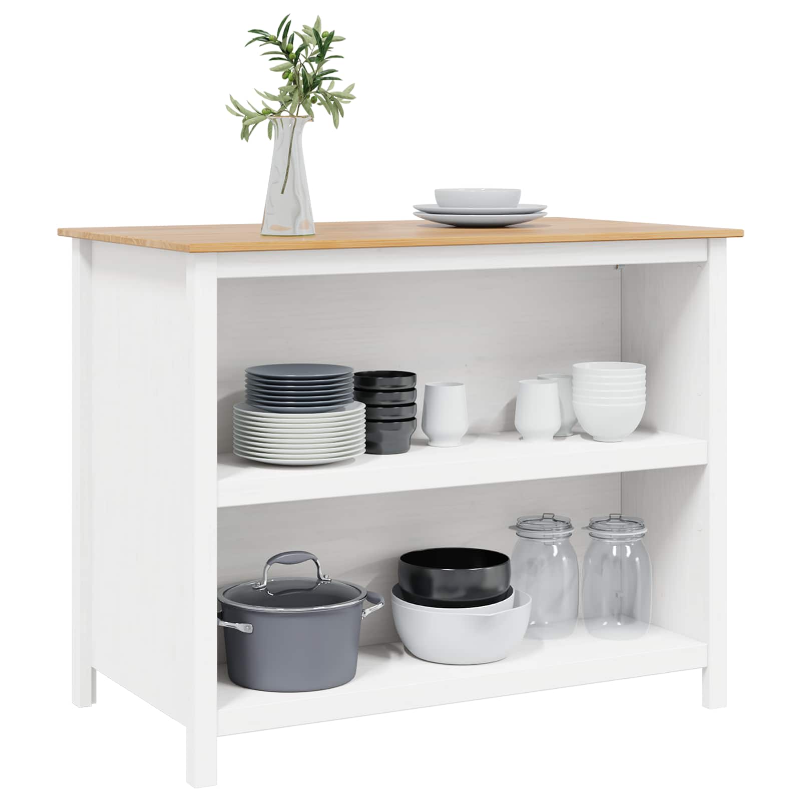 vidaXL Wyspy Kuchenne HILL Biały 112 x 66 x 90 cm Lite drewno sosnowe