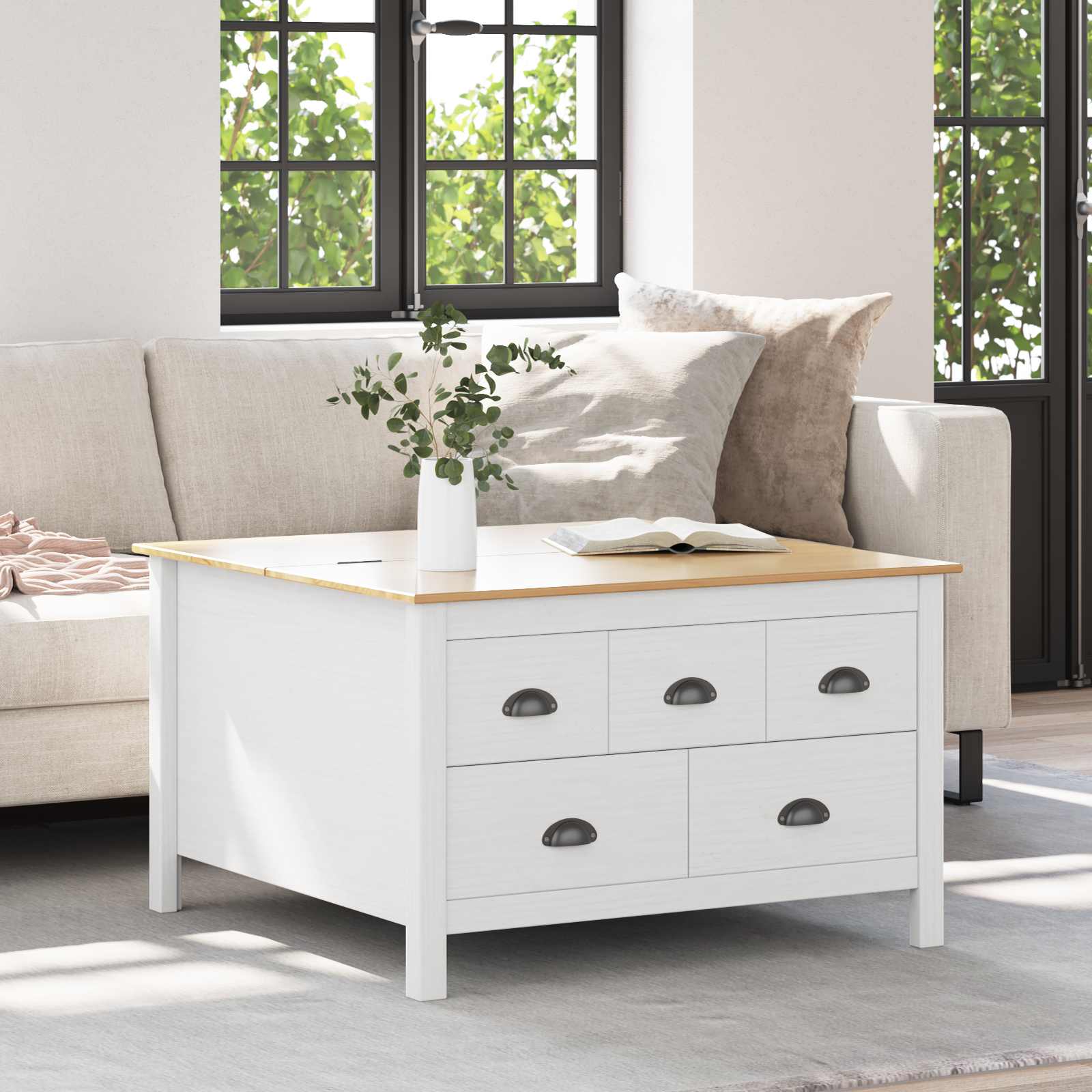 vidaXL Stolik kawowy HILL Biały i Brązowy Miód 79.5 x 79.5 x 49 cm