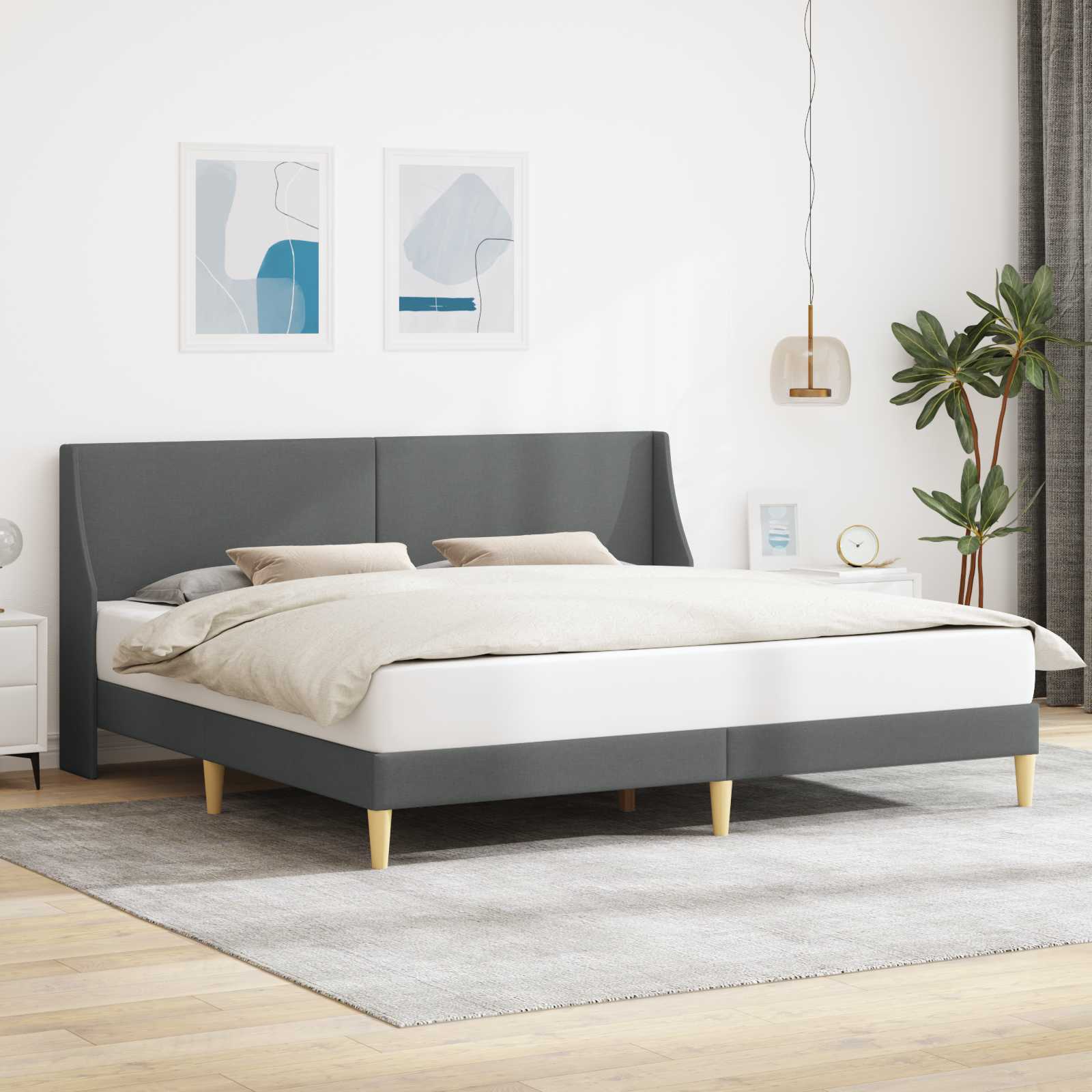vidaXL Ramka łóżka Z zagłówkiem Ciemnoszary 180 x 200 cm Aksamit