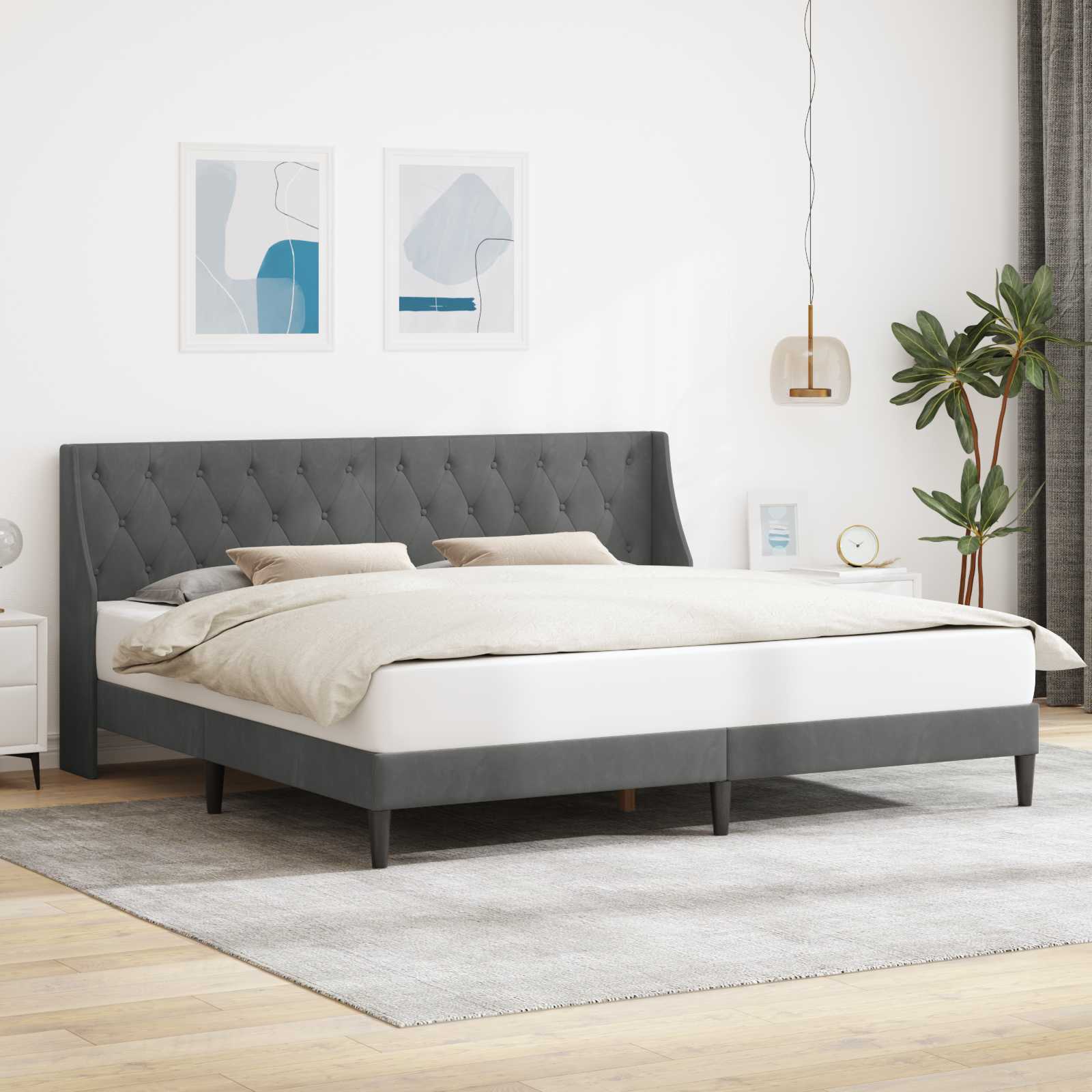 vidaXL Ramka łóżka Z zagłówkiem Ciemnoszary 180 x 200 cm Aksamit
