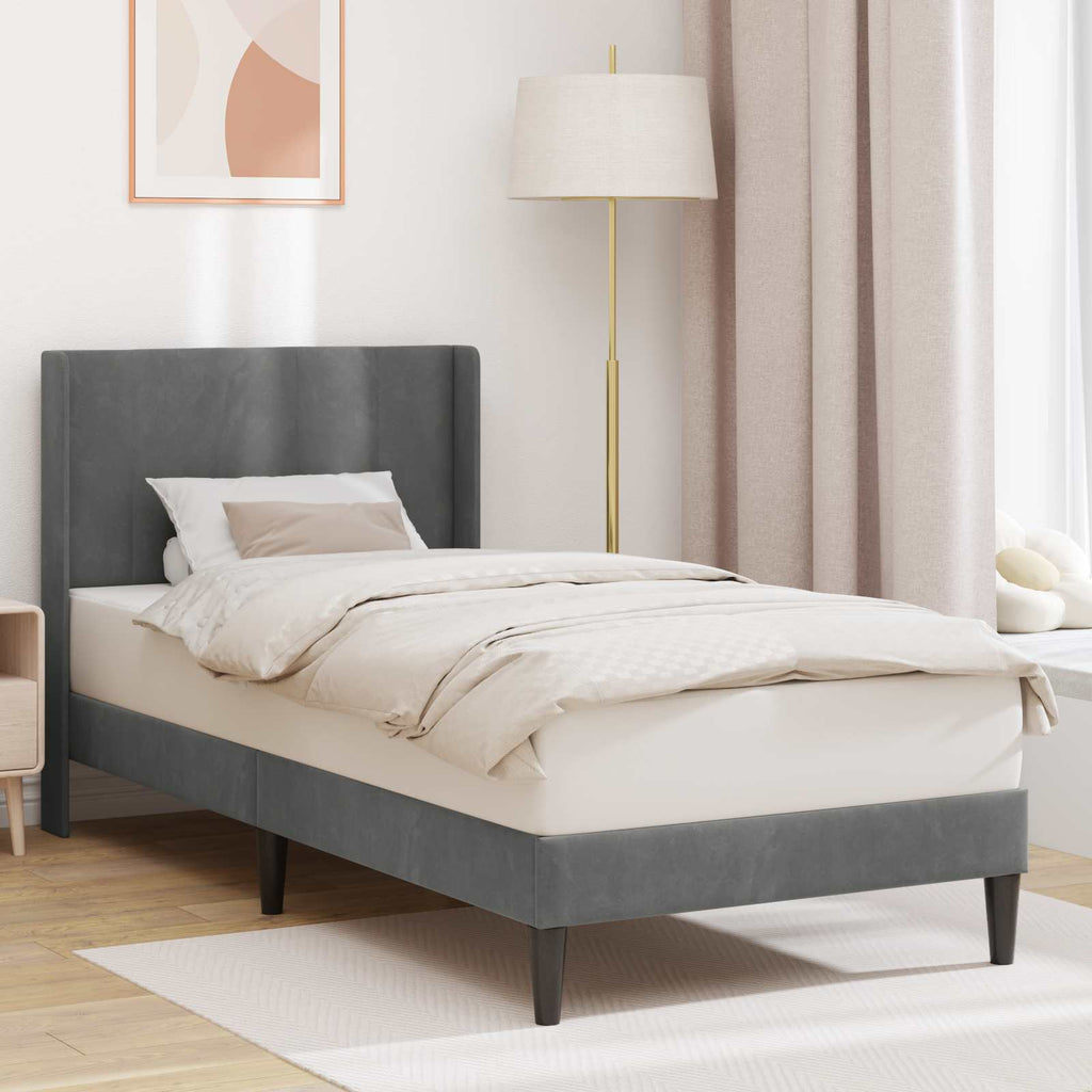 vidaXL Ramka łóżka Z zagłówkiem ciemnoszary 90 x 190 cm Welur