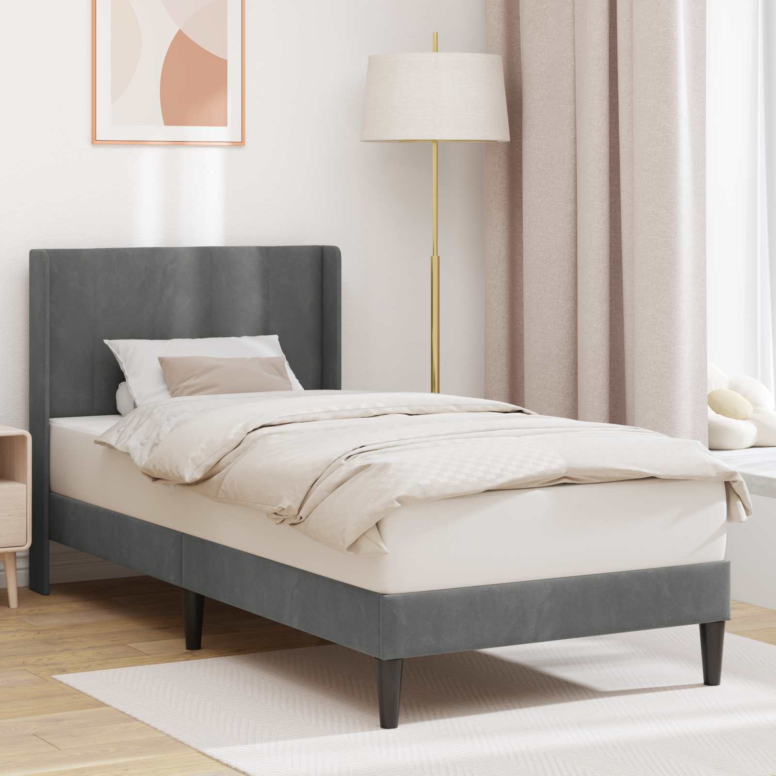 vidaXL Ramka łóżka Z zagłówkiem ciemnoszary 90 x 190 cm Welur