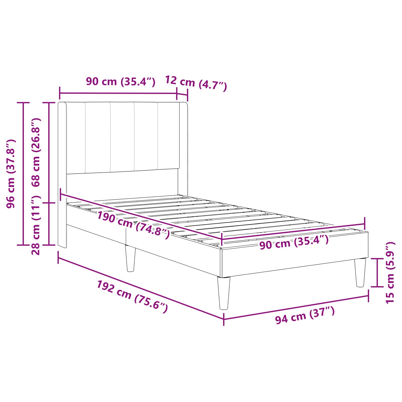 vidaXL Ramka łóżka Z zagłówkiem ciemnoszary 90 x 190 cm Welur