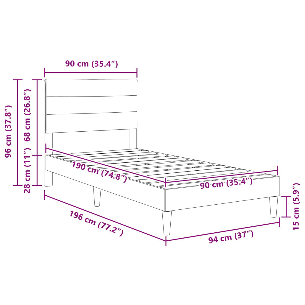 vidaXL Ramka łóżka Z zagłówkiem ciemnoszary 90 x 190 cm tkanina