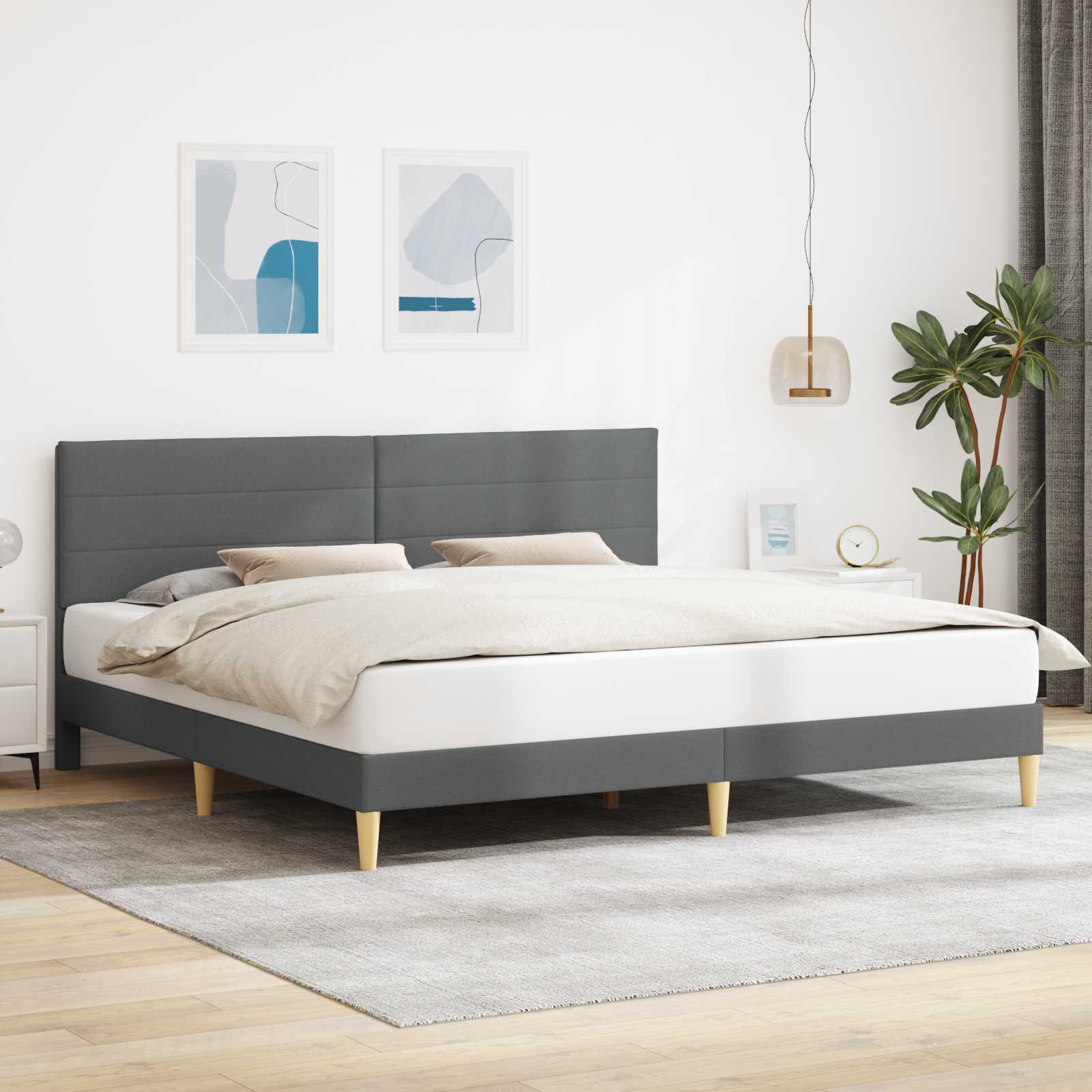 vidaXL Ramka łóżka Z zagłówkiem ciemnoszary 180 x 200 cm tkanina