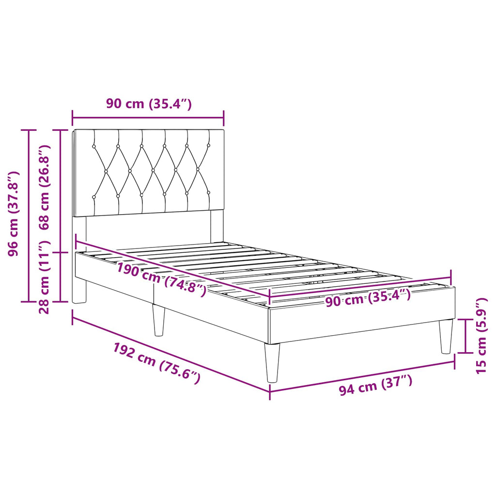 vidaXL Ramka łóżka Z zagłówkiem ciemnoszary 90 x 190 cm Welur
