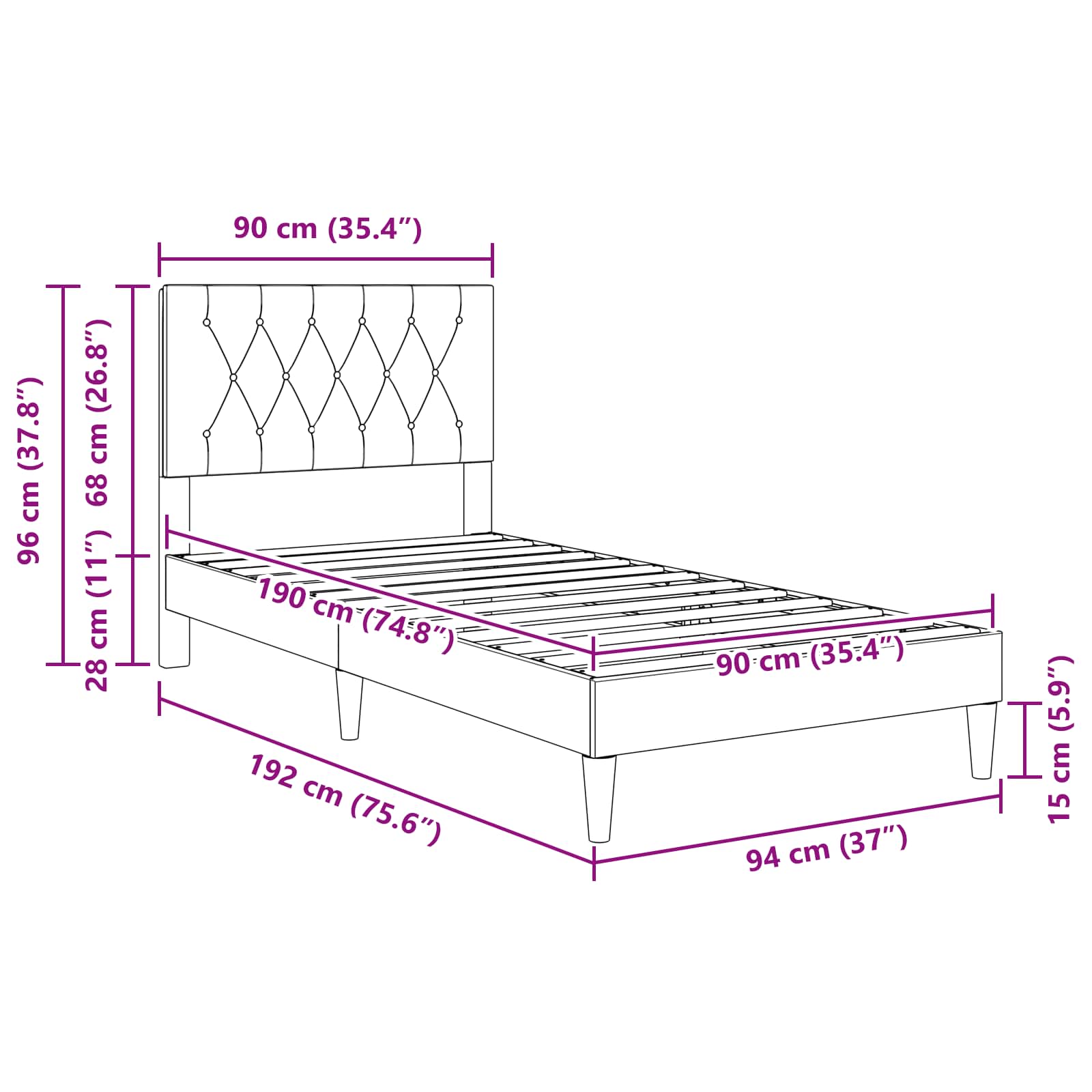 vidaXL Ramka łóżka Z zagłówkiem ciemnoszary 90 x 190 cm Welur