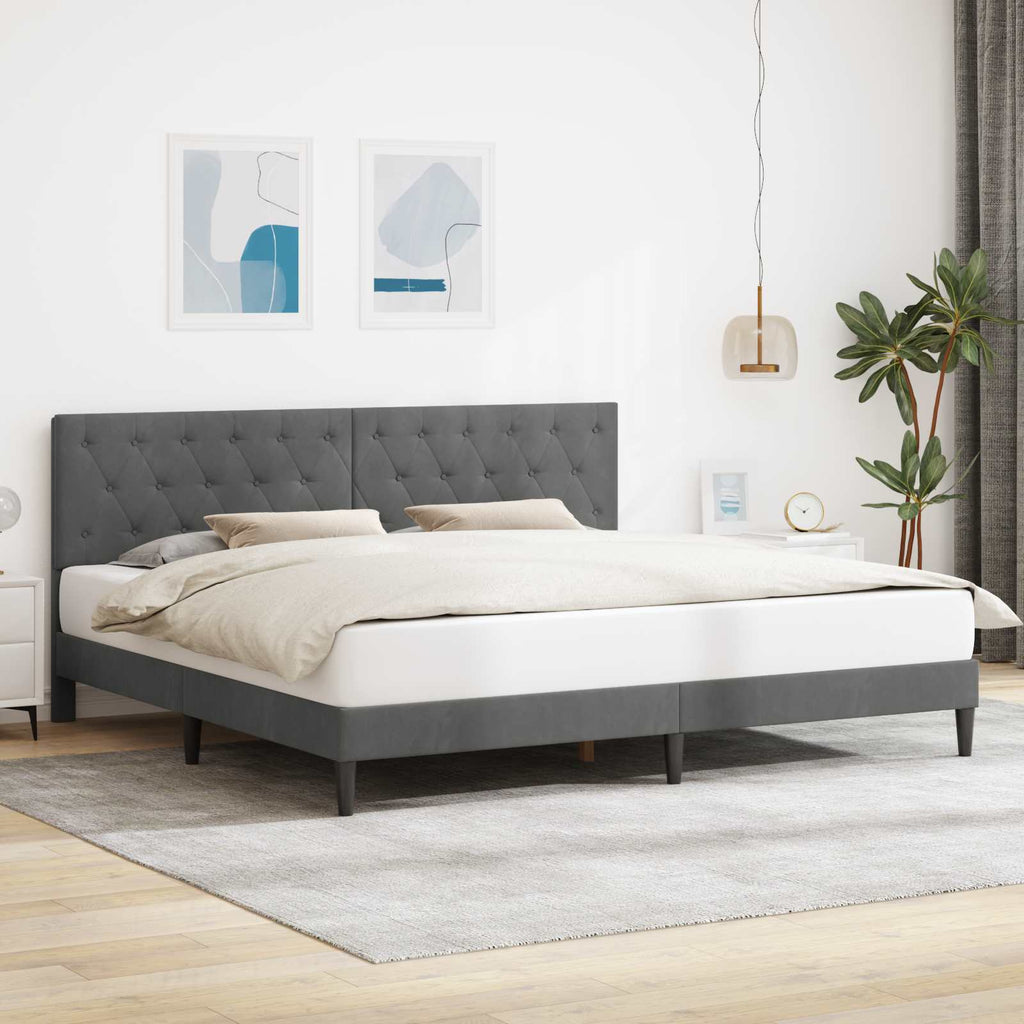 vidaXL Ramka łóżka Z zagłówkiem ciemnoszary 180 x 200 cm Welur