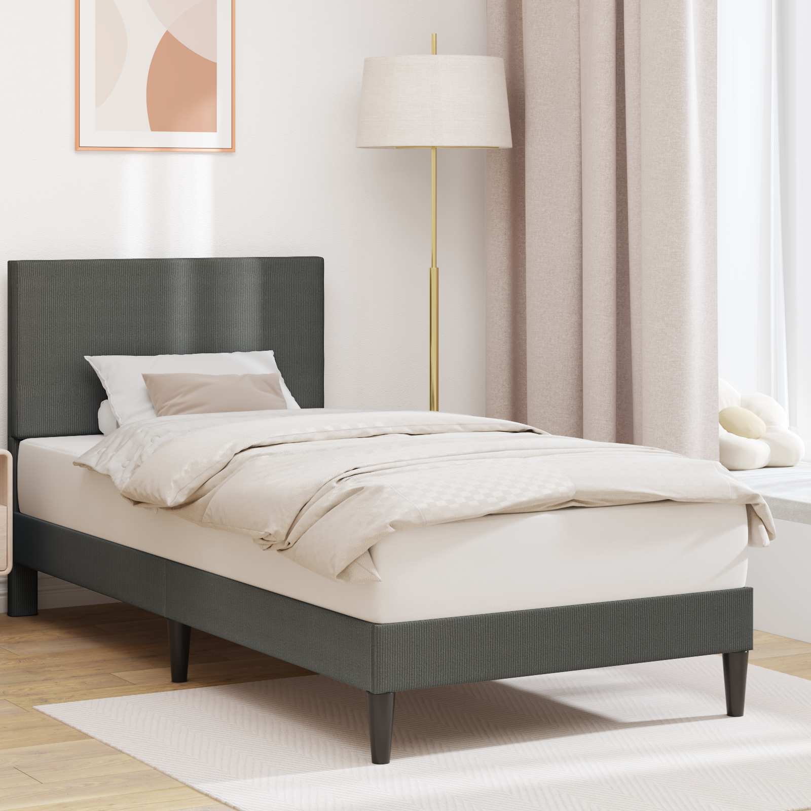 vidaXL Ramka łóżka ciemnoszary 90 x 190 cm Tkanina sztruksowa