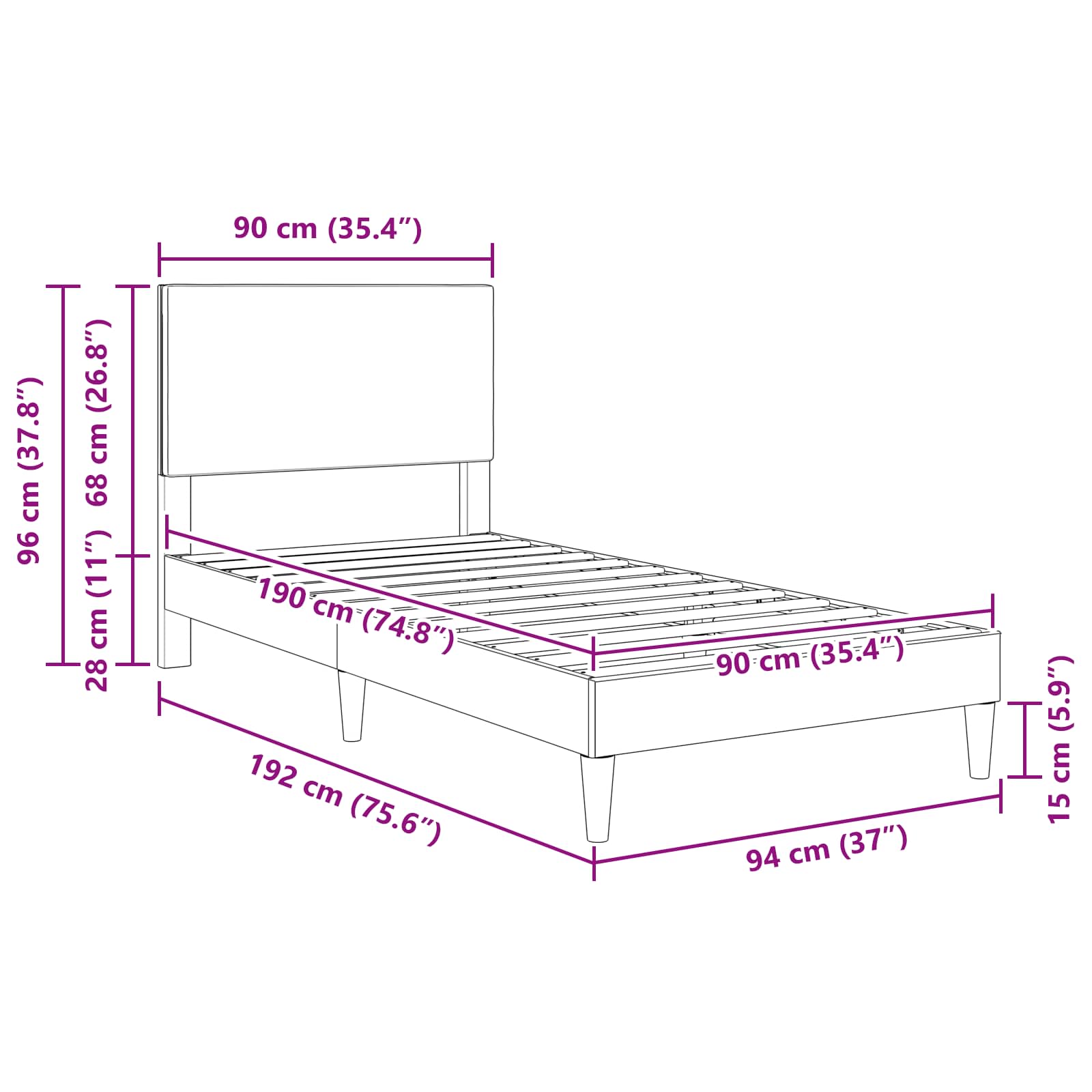 vidaXL Ramka łóżka ciemnoszary 90 x 190 cm Tkanina sztruksowa