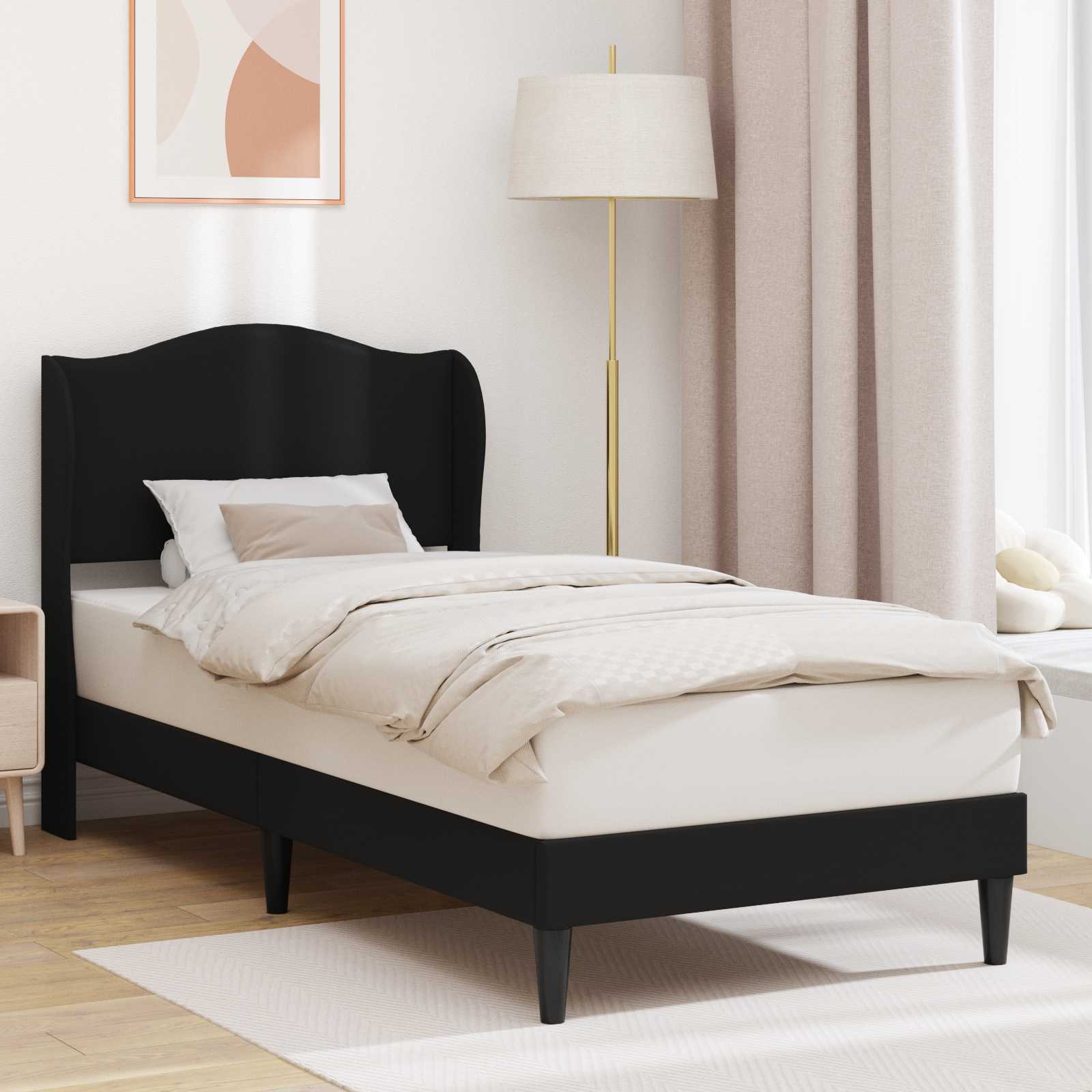 vidaXL Ramka łóżka Z zagłówkiem Czarny 90 x 190 cm Ekoskóra