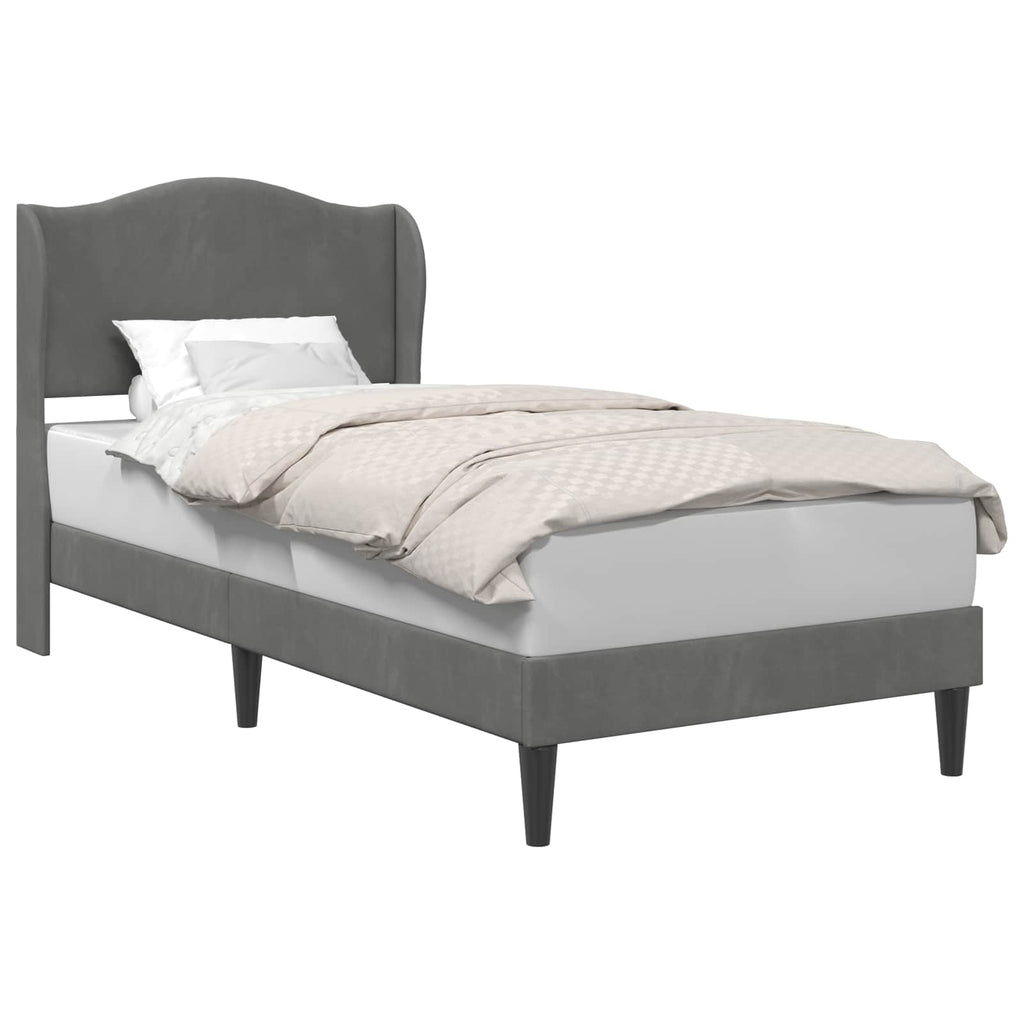 vidaXL Ramka łóżka Z zagłówkiem ciemnoszary 90 x 190 cm Welur