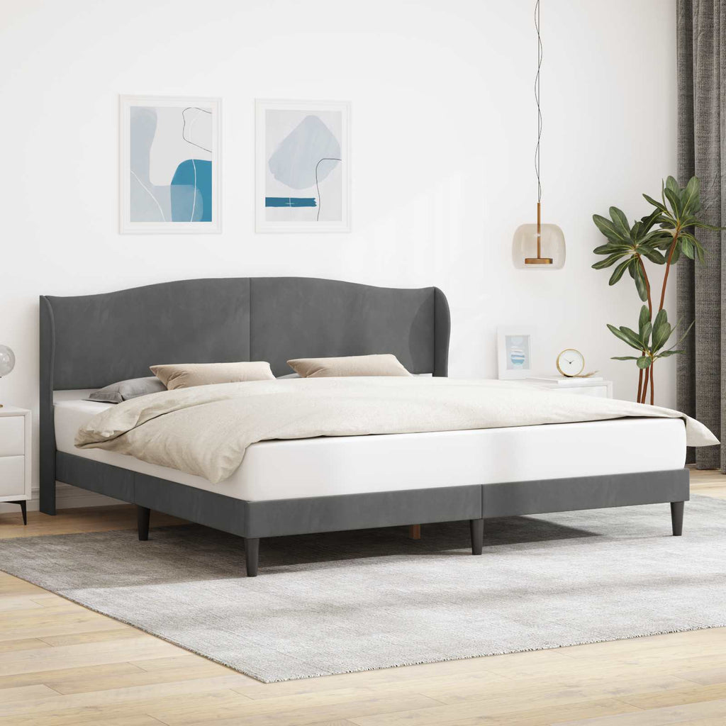vidaXL Ramka łóżka Z zagłówkiem ciemnoszary 180 x 200 cm Welur