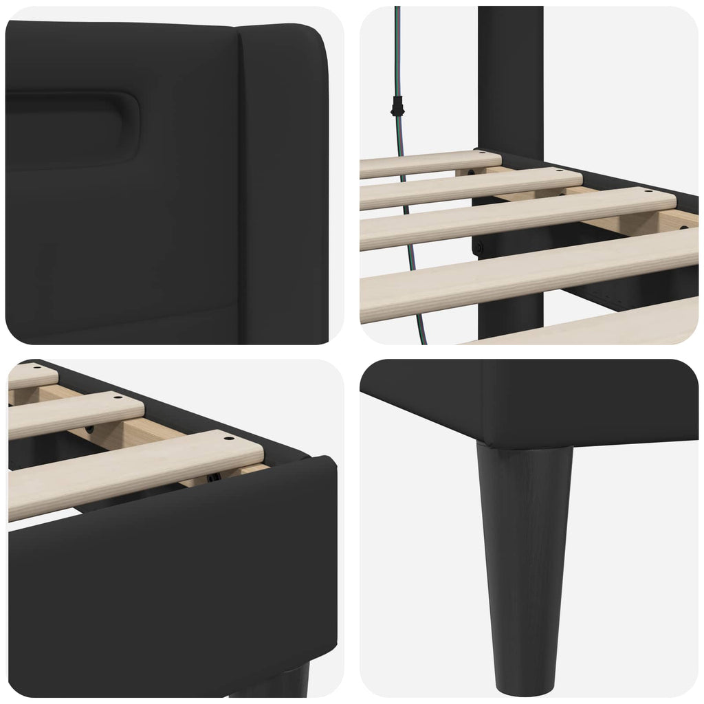 vidaXL Ramka łóżka z paskami LED Czarny 90 x 190 cm Ekoskóra