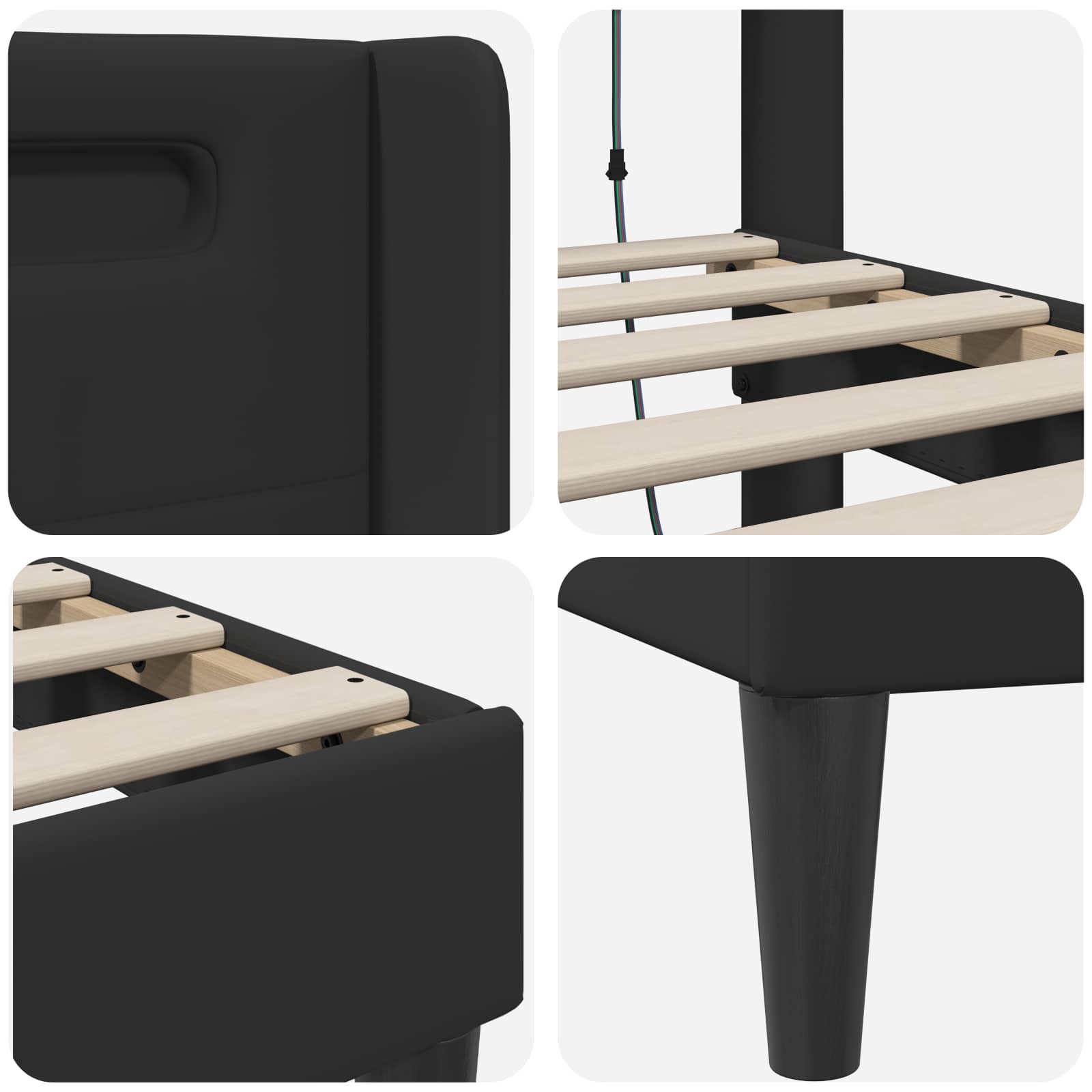 vidaXL Ramka łóżka z paskami LED Czarny 90 x 190 cm Ekoskóra