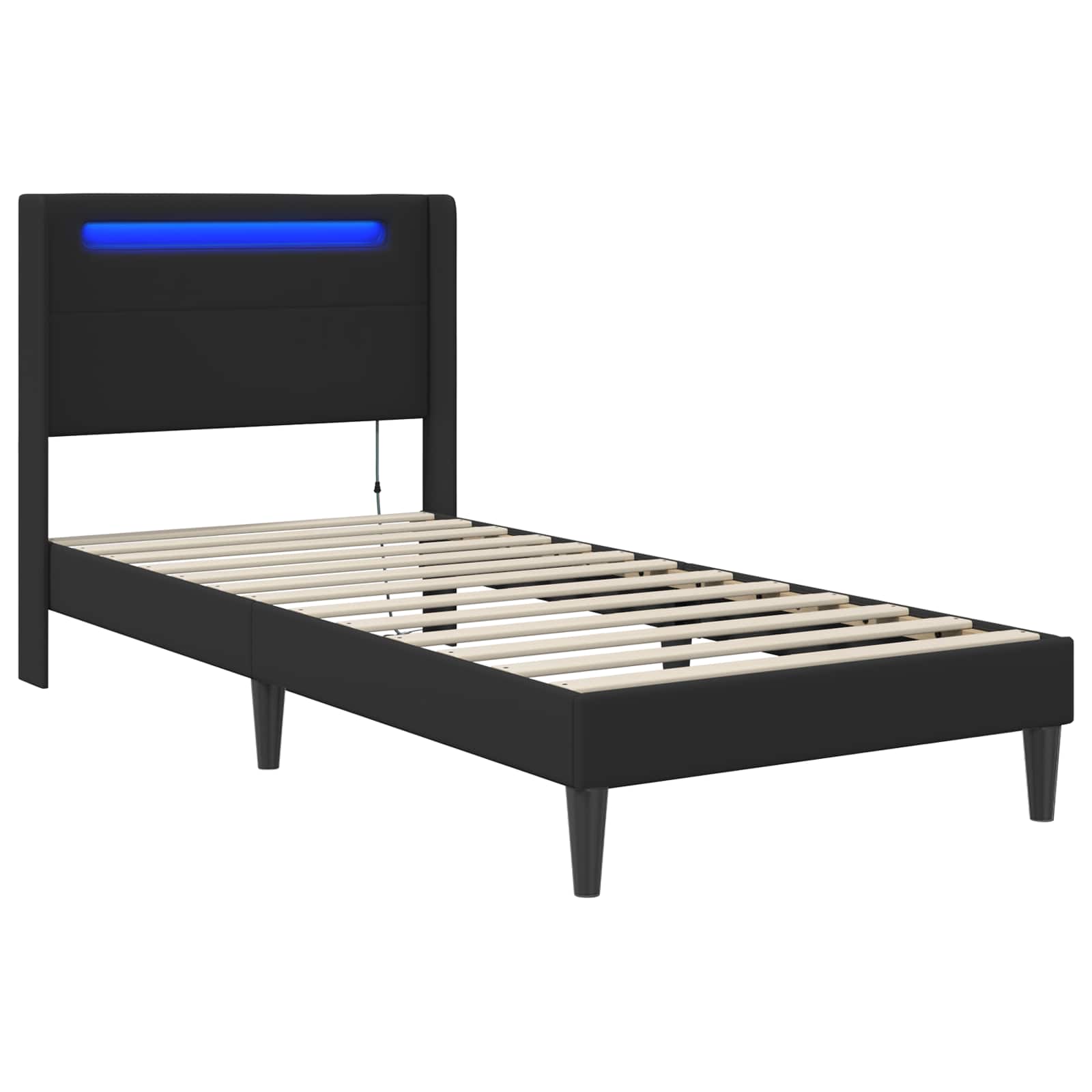 vidaXL Ramka łóżka z paskami LED Czarny 90 x 190 cm Ekoskóra