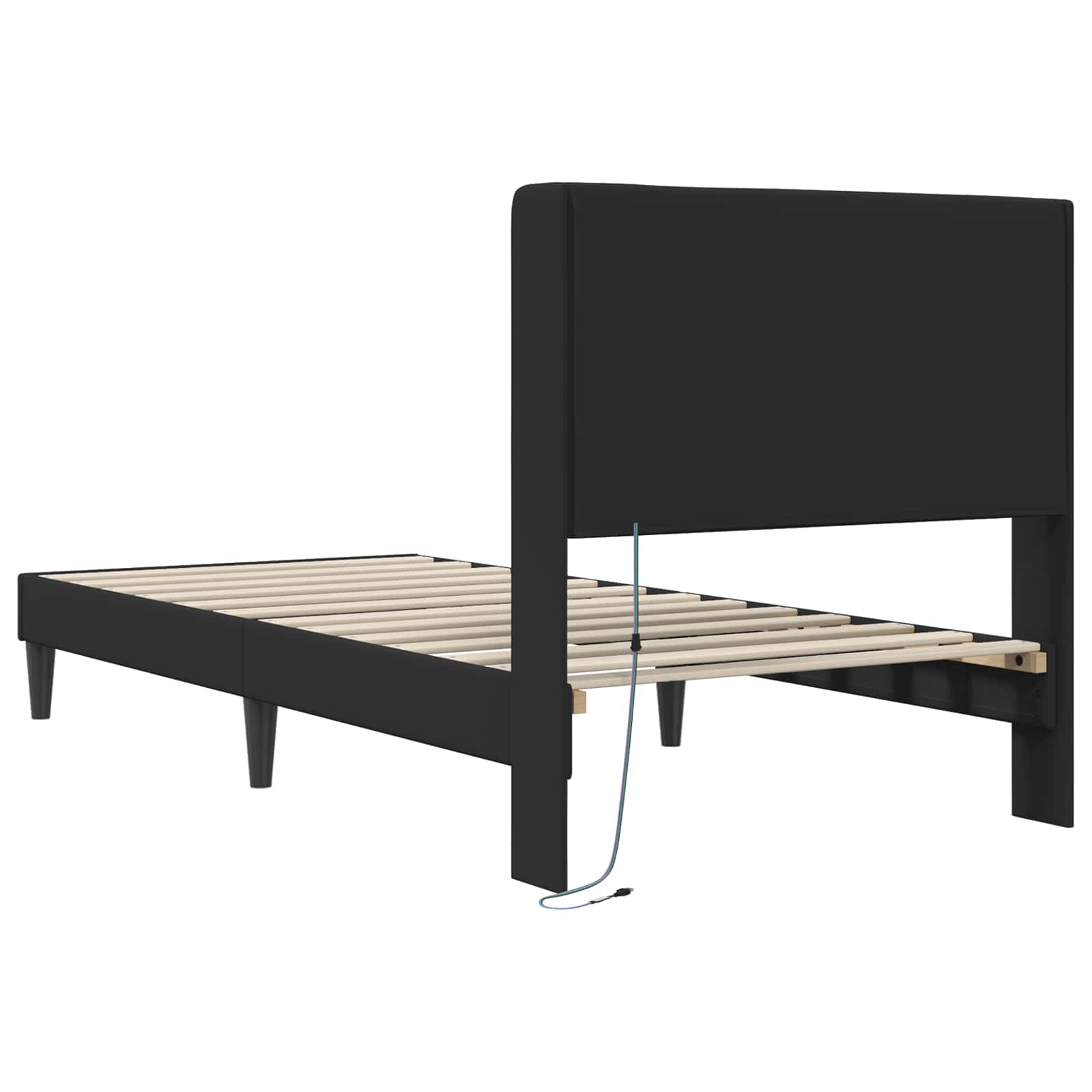 vidaXL Ramka łóżka z paskami LED Czarny 90 x 190 cm Ekoskóra