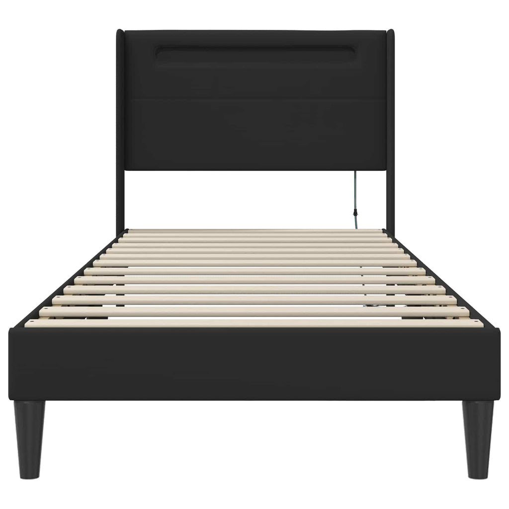vidaXL Ramka łóżka z paskami LED Czarny 90 x 190 cm Ekoskóra