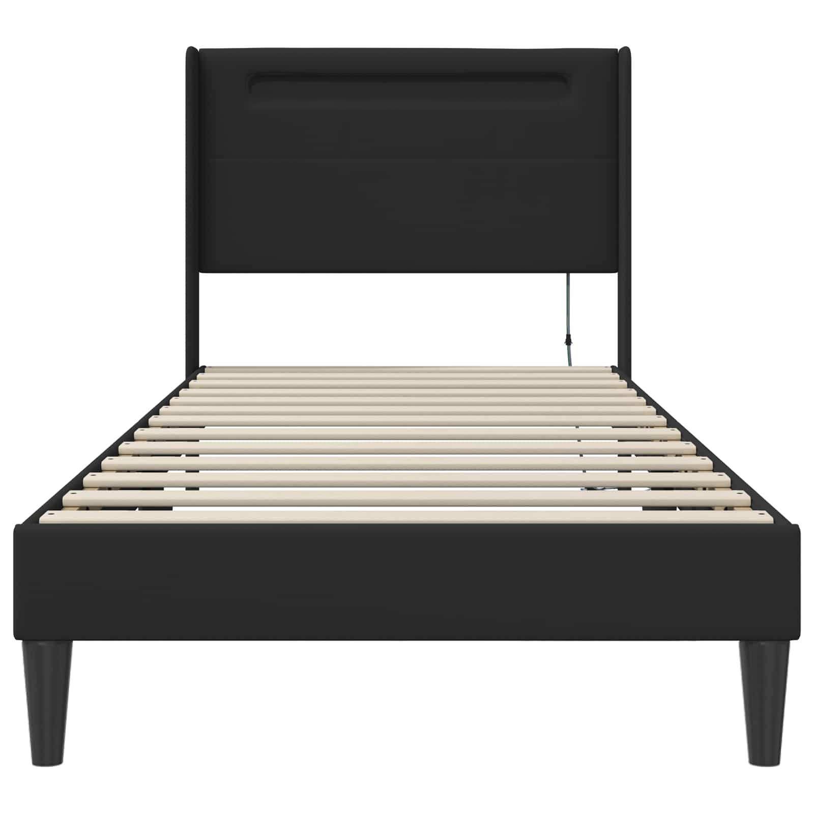 vidaXL Ramka łóżka z paskami LED Czarny 90 x 190 cm Ekoskóra