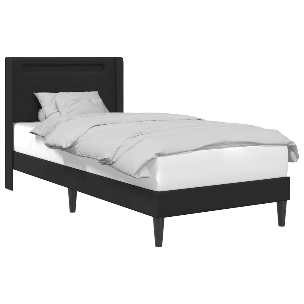 vidaXL Ramka łóżka z paskami LED Czarny 90 x 190 cm Ekoskóra
