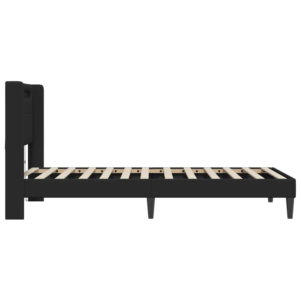 vidaXL Ramka łóżka z paskami LED Czarny 90 x 190 cm Ekoskóra