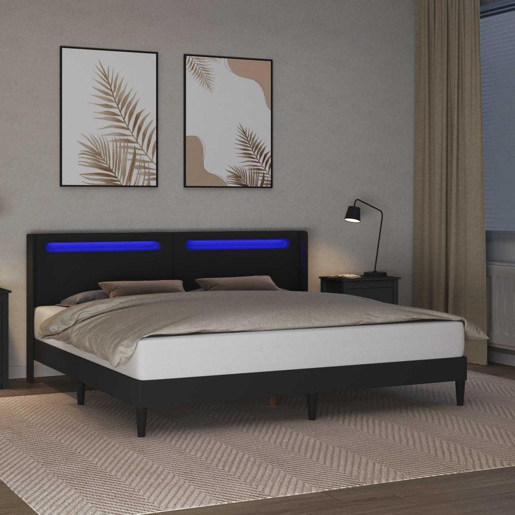 vidaXL Ramka łóżka z paskami LED Czarny 180 x 200 cm Ekoskóra