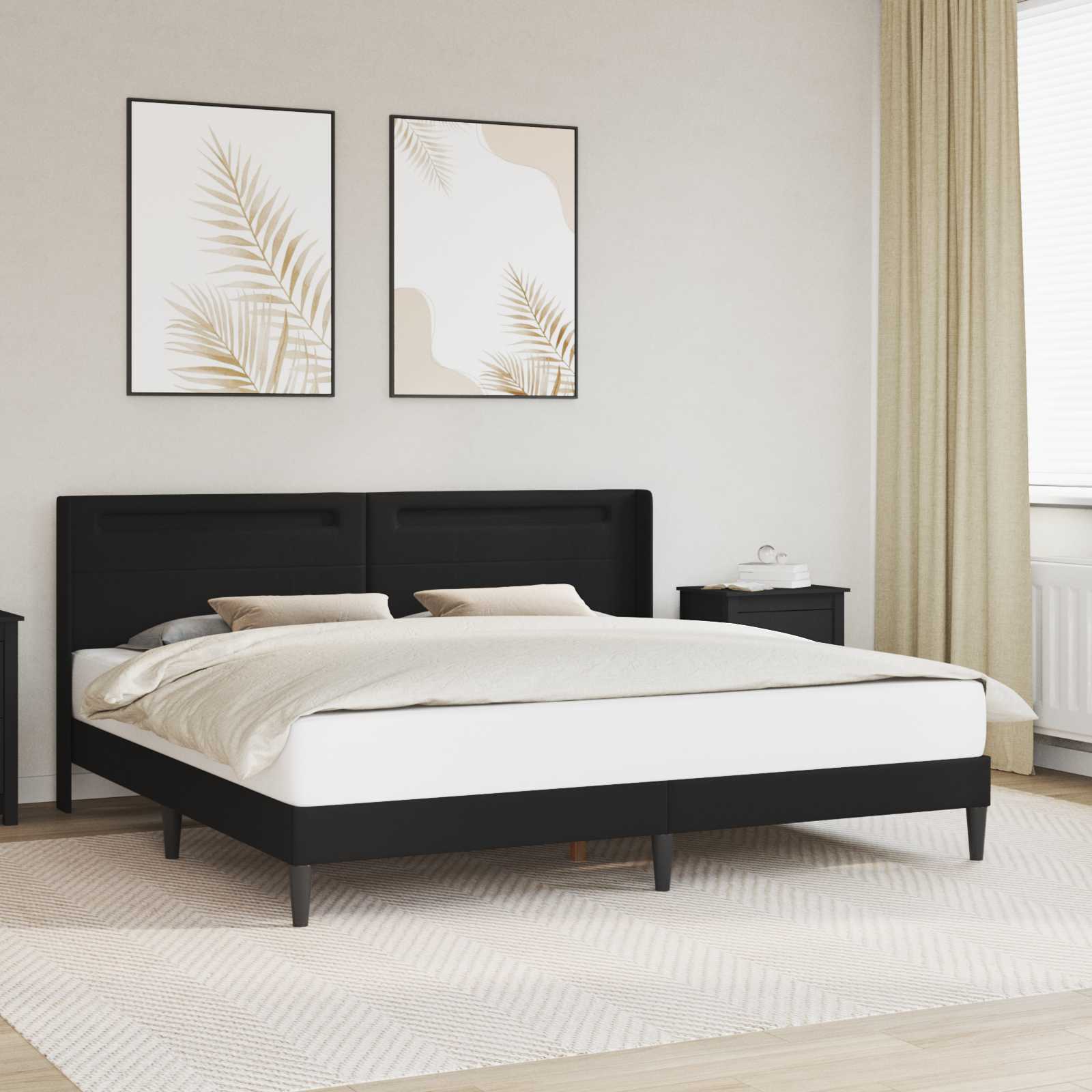 vidaXL Ramka łóżka z paskami LED Czarny 180 x 200 cm Ekoskóra