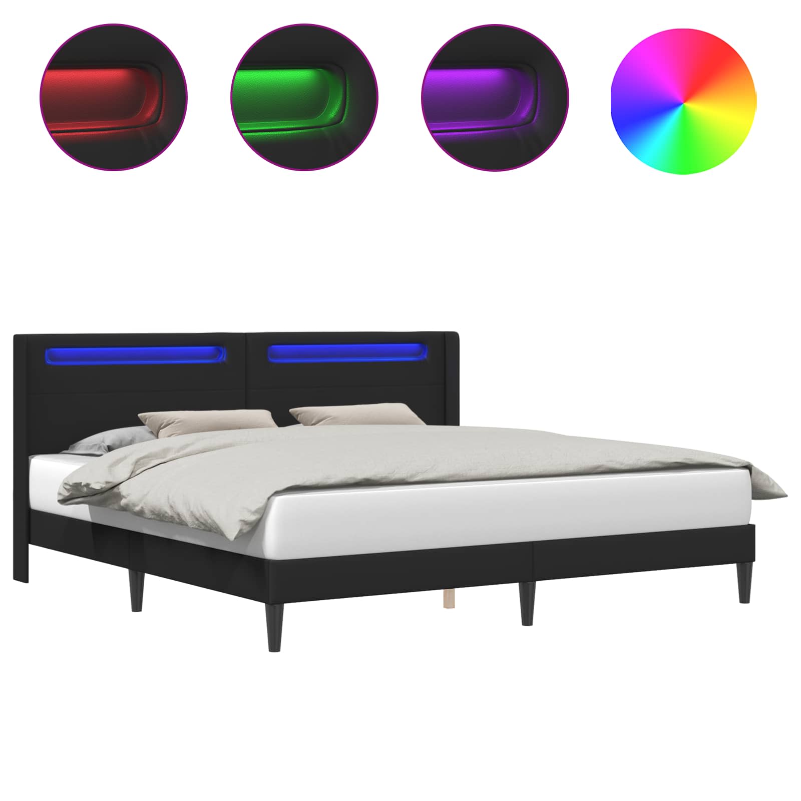 vidaXL Ramka łóżka z paskami LED Czarny 180 x 200 cm Ekoskóra
