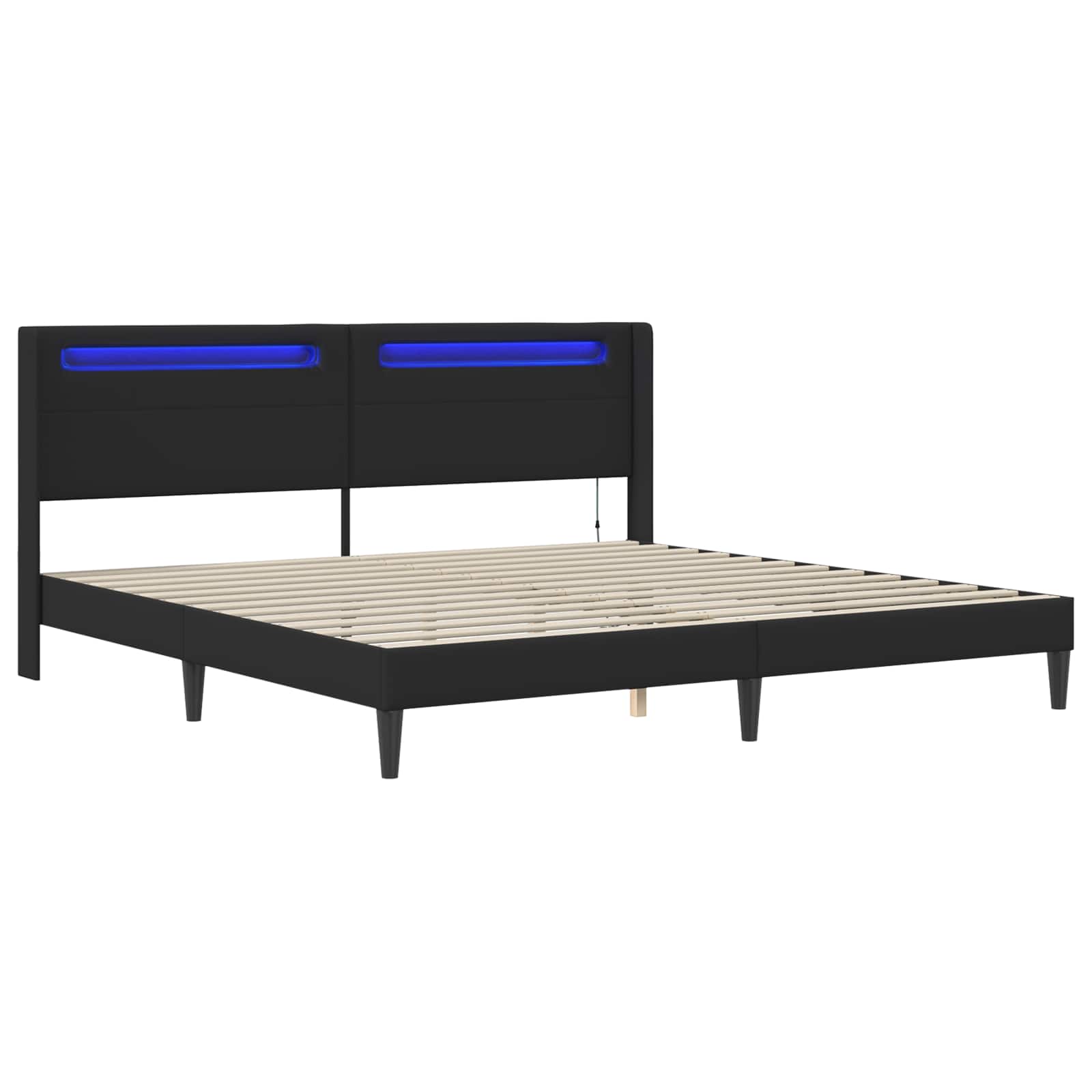 vidaXL Ramka łóżka z paskami LED Czarny 180 x 200 cm Ekoskóra